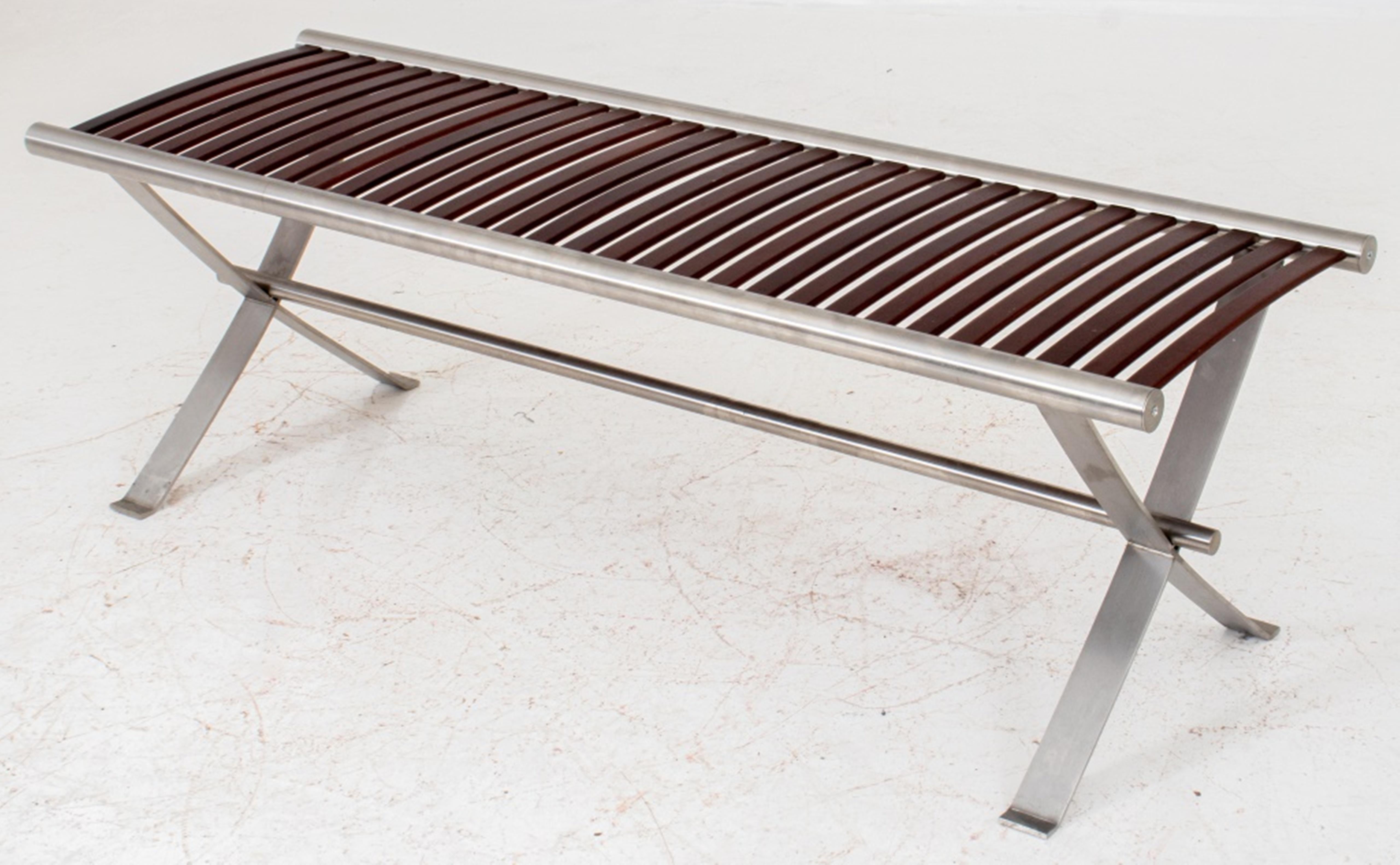 Postmodern Style Steel and Wood Bench In Good Condition In New York, NY