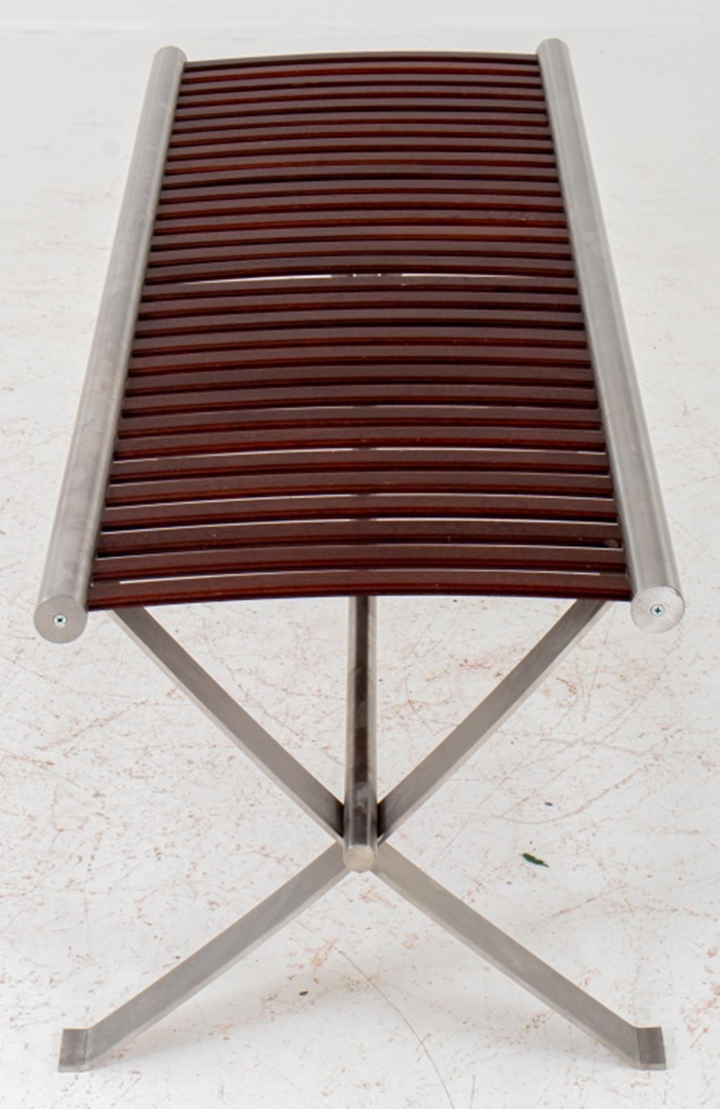 Postmodern Style Steel and Wood Bench 1