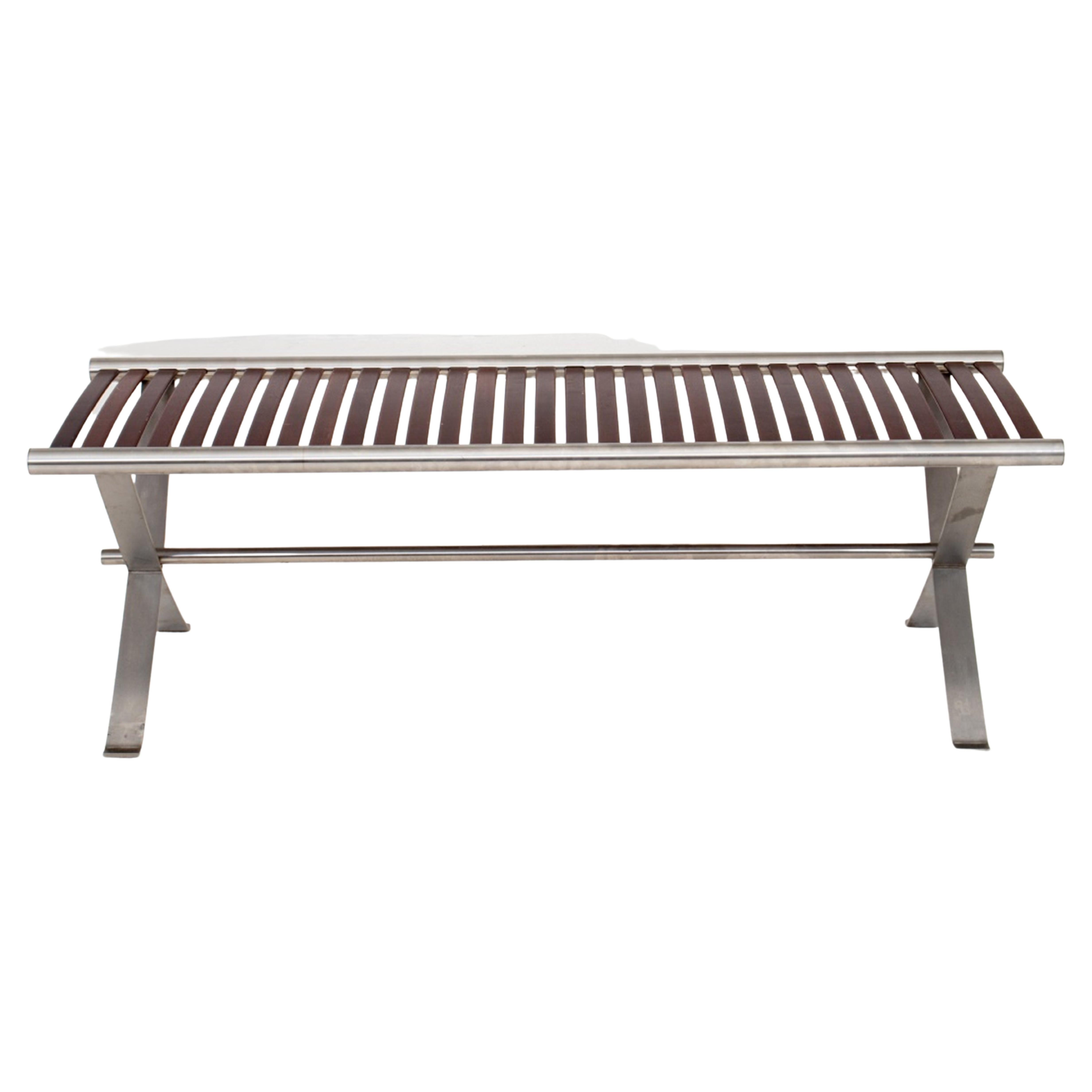 Postmodern Style Steel and Wood Bench