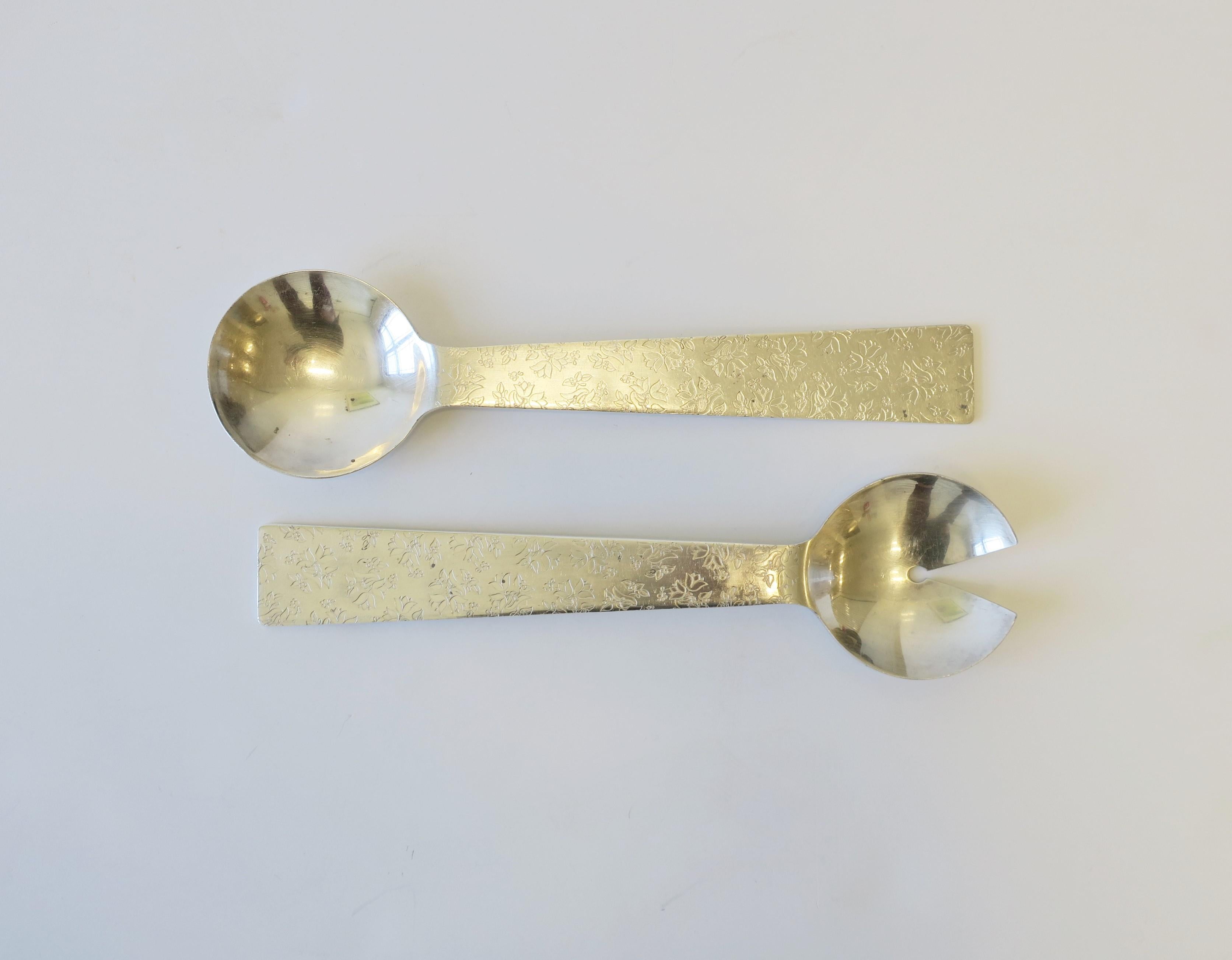 Embossed Michael Graves for Swid Powell Postmodern Serving Spoon Set Silver Plate, 1990s For Sale