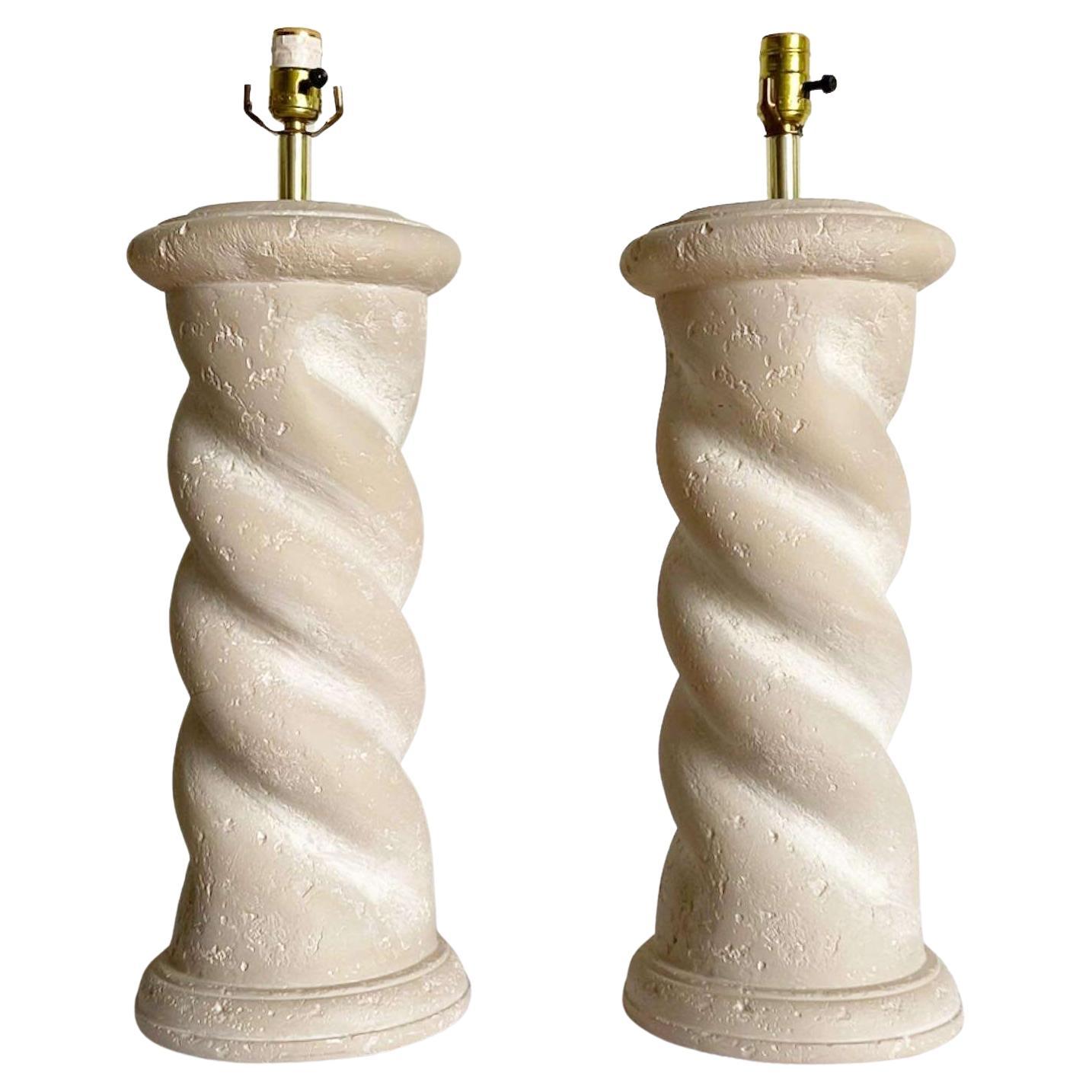 Postmodern Swirl Plaster Table Lamps by Bloomingdale’s - a Pair For Sale