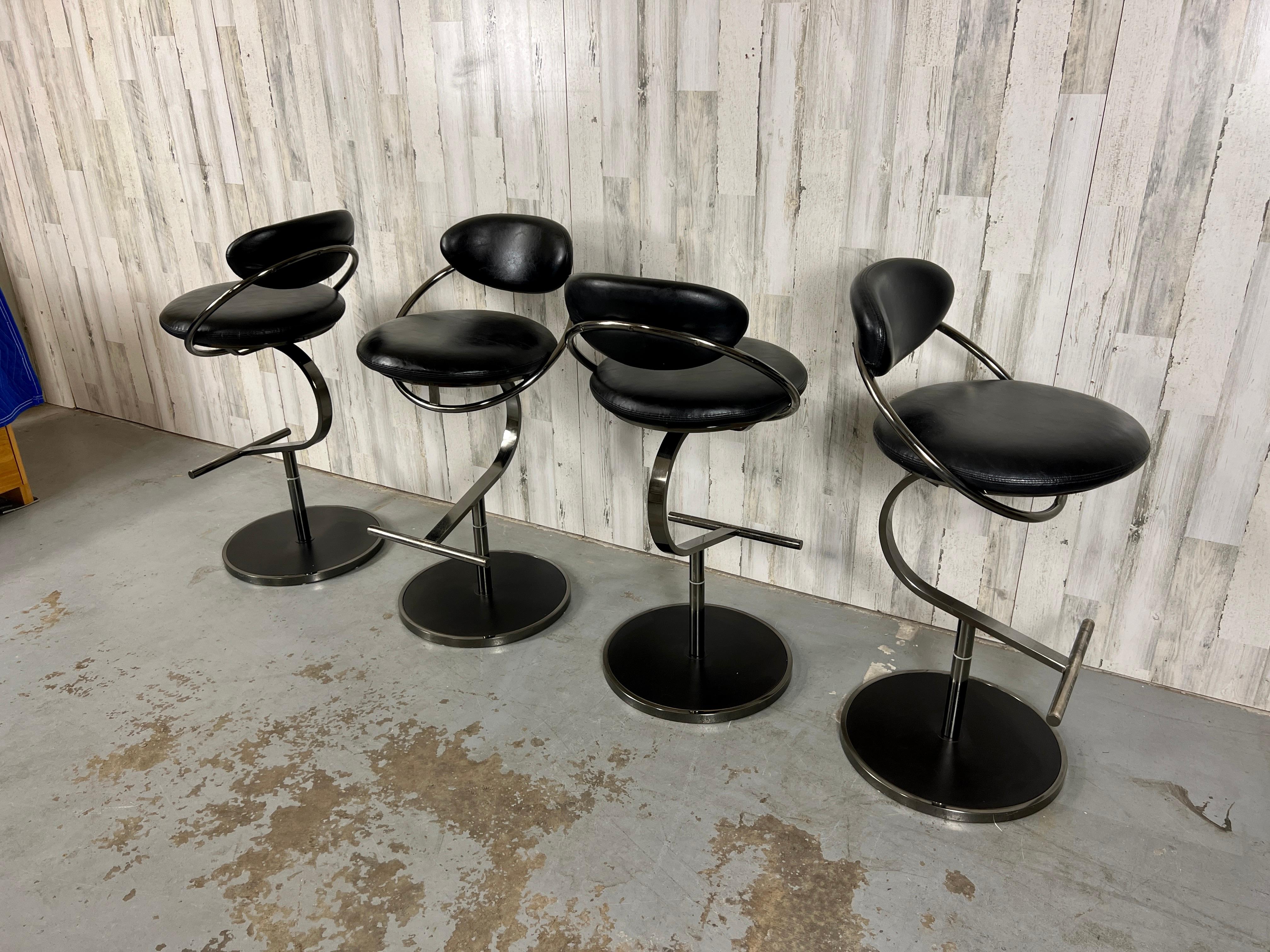 Postmodern Swivel Chrome & Leather Barstools  For Sale 12