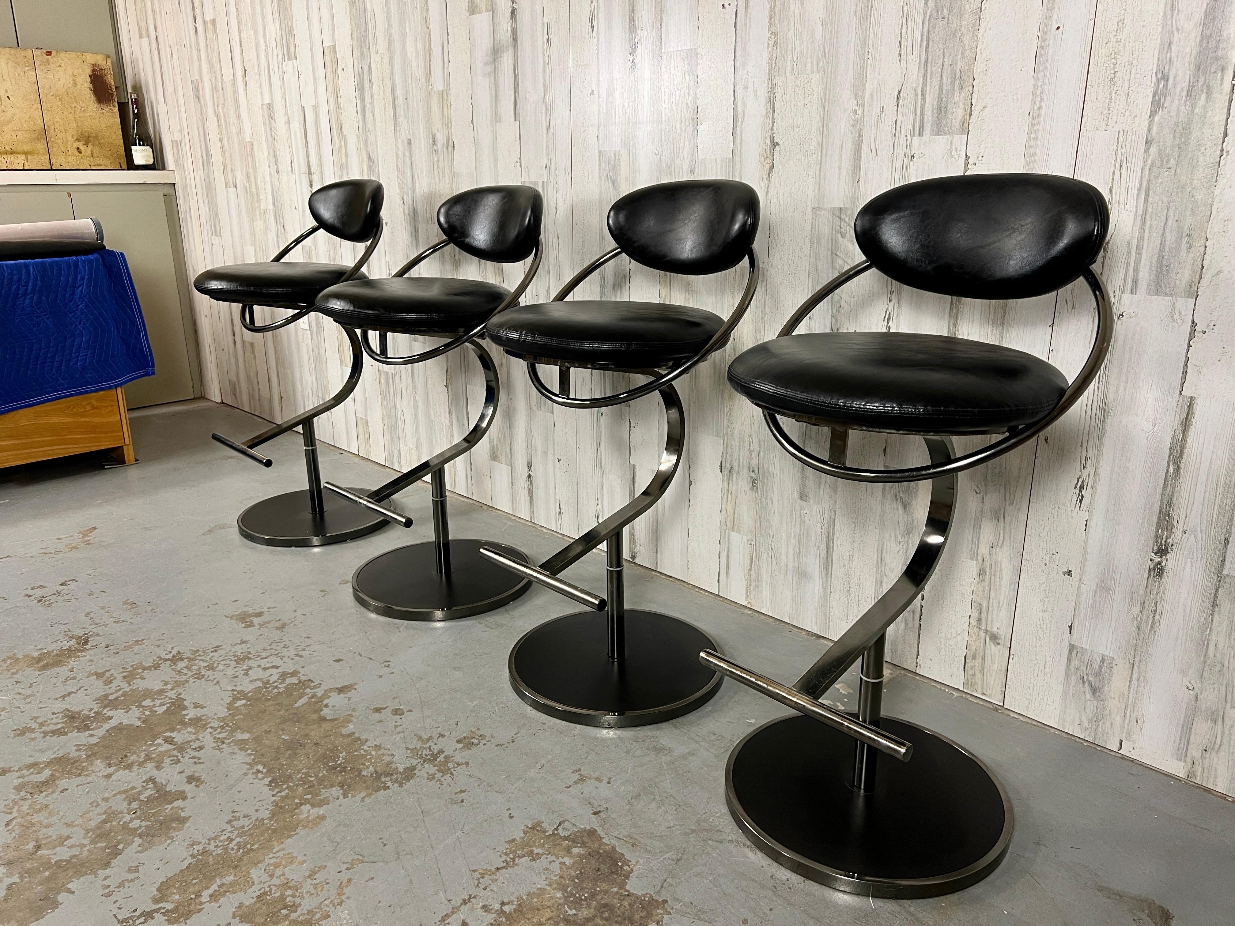 North American Postmodern Swivel Chrome & Leather Barstools  For Sale
