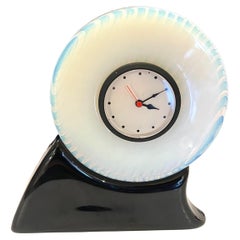 Postmodern Table desk Clock in Uranium White Milk Glass