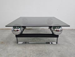 Postmodern table done in chrome plated steel and tinted glass, France 1970s