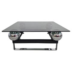 Postmodern table done in chrome plated steel and tinted glass, France 1970s