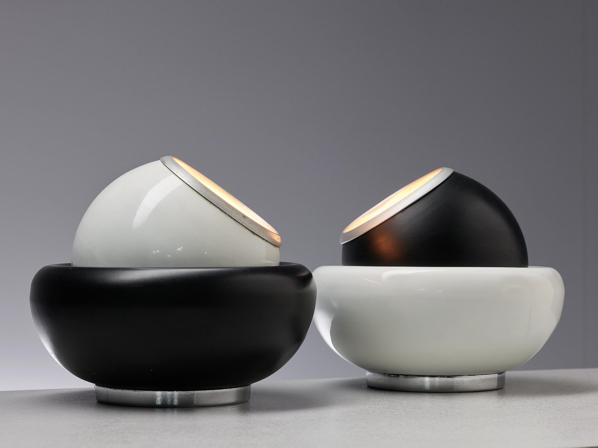 Lacquered Postmodern Table Lights in Black and White Metal