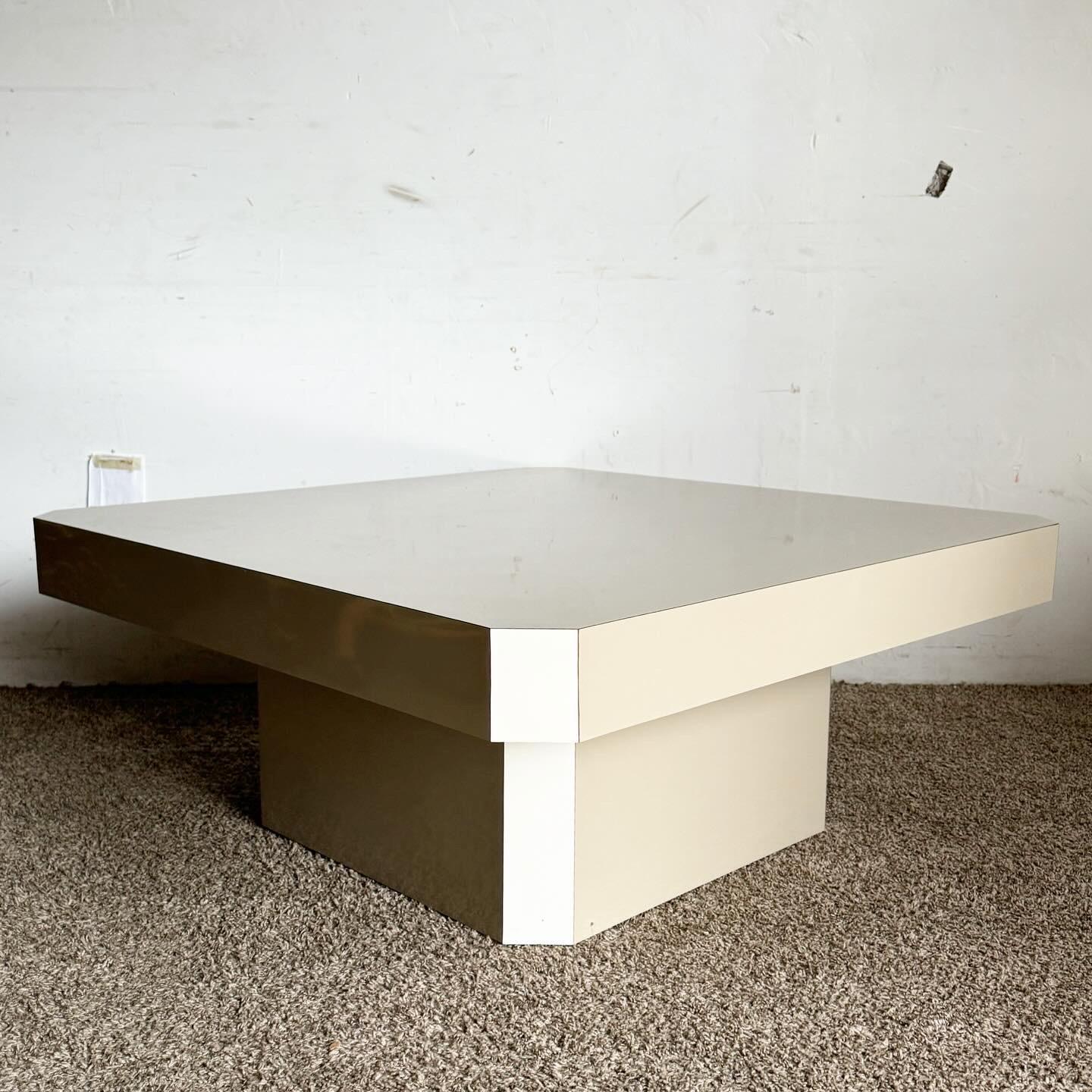 Post-Modern Postmodern Tan and White Lacquer Laminate Coffee Table For Sale