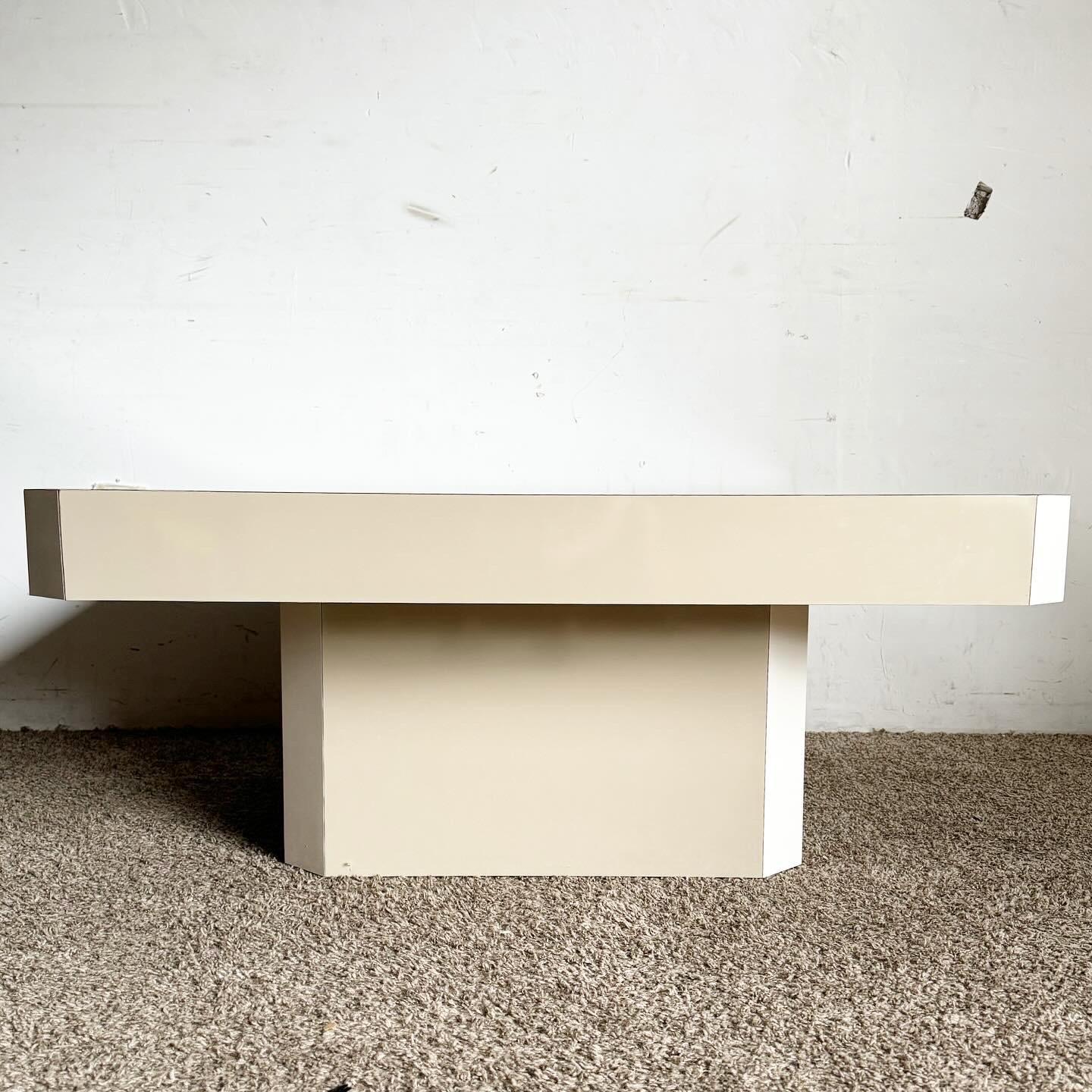 20th Century Postmodern Tan and White Lacquer Laminate Coffee Table For Sale