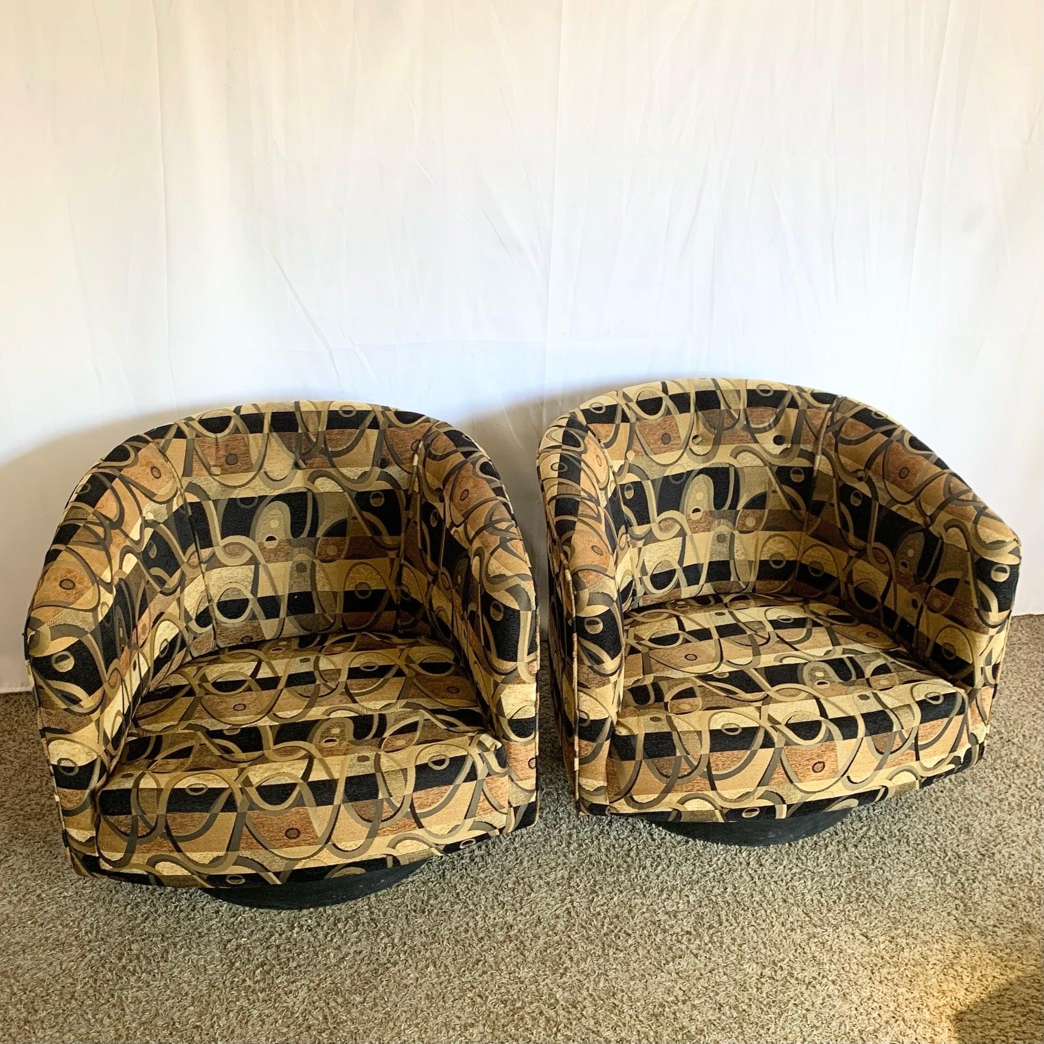 Sedie girevoli a botte postmoderne in marrone e con schienale in marrone in vendita 3