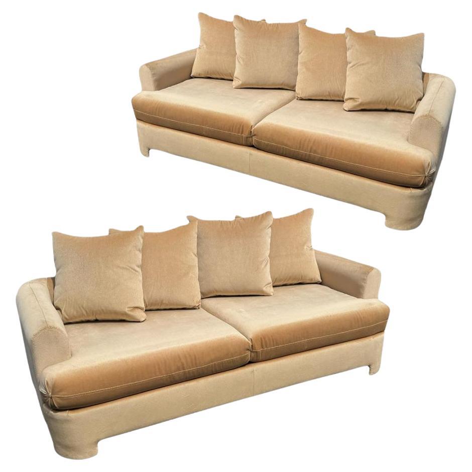 Postmodern Tan Fabric Sofas by Selig - a Pair
