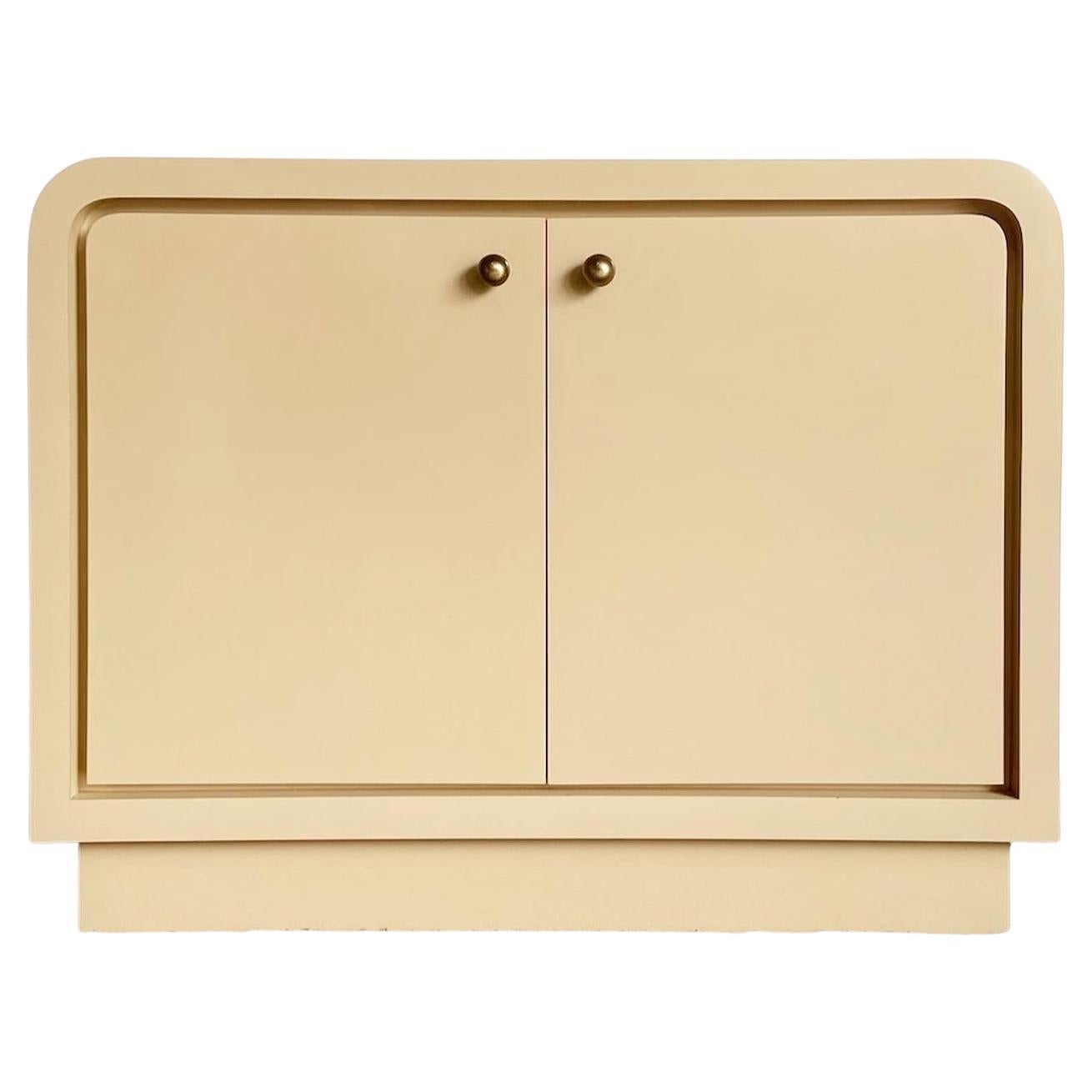 Postmodern Tan Lacquer Laminate Waterfall Sideboard Cabinet For Sale