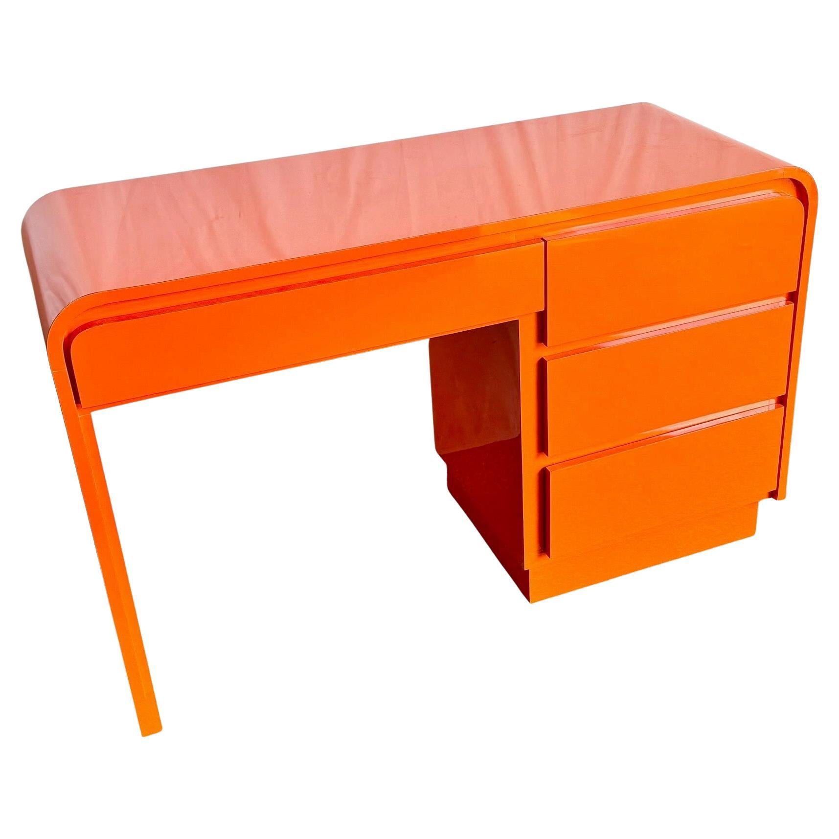 Postmodern Tangerine Orange Lacquer Laminate Waterfall Desk