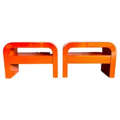 Postmodern Tangerine Orange Lacquer Laminate Waterfall Nightstands/Side Tables
