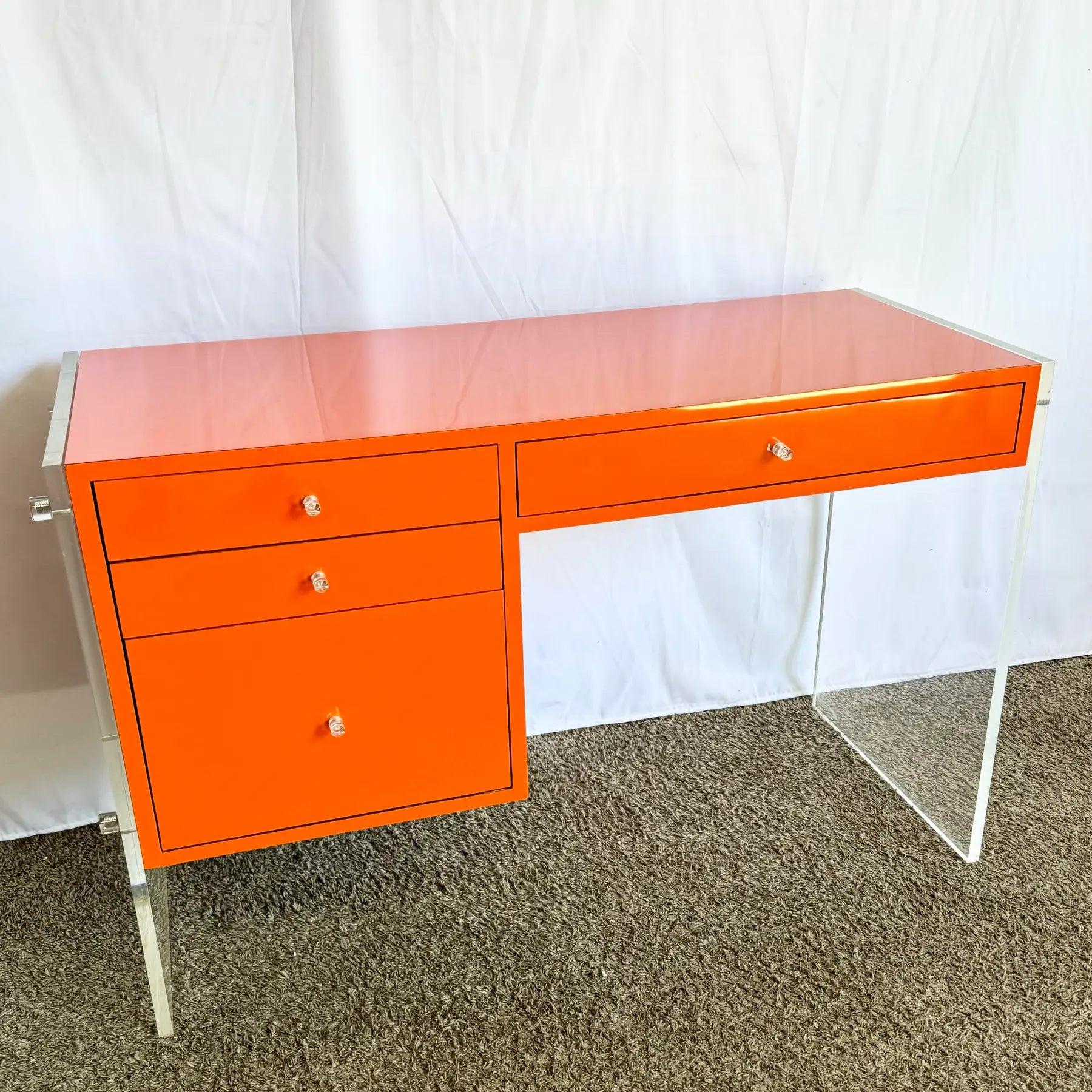 Postmodern Tangerine/Orange Laminate and Lucite Writing Desk For Sale 5