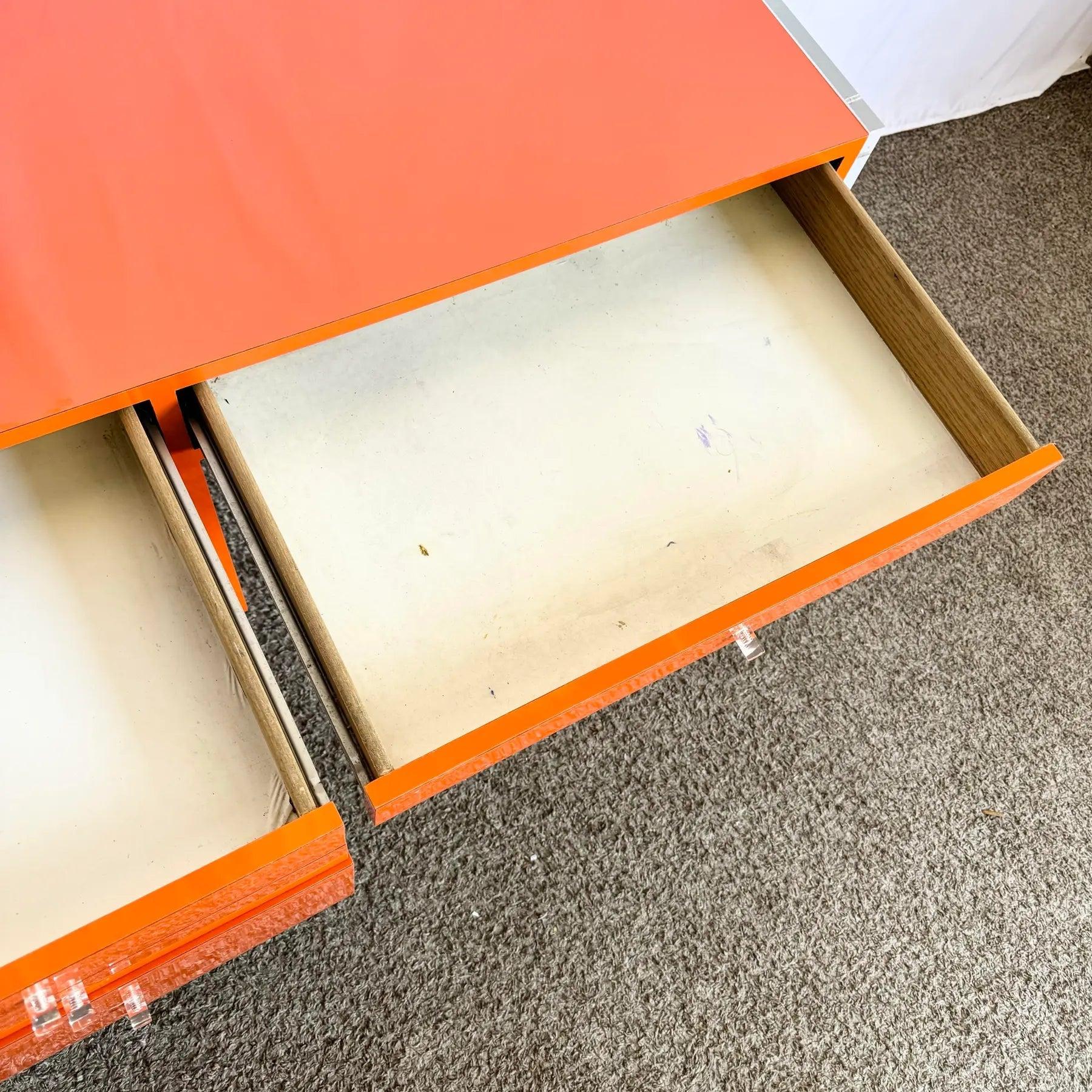 American Postmodern Tangerine/Orange Laminate and Lucite Writing Desk For Sale