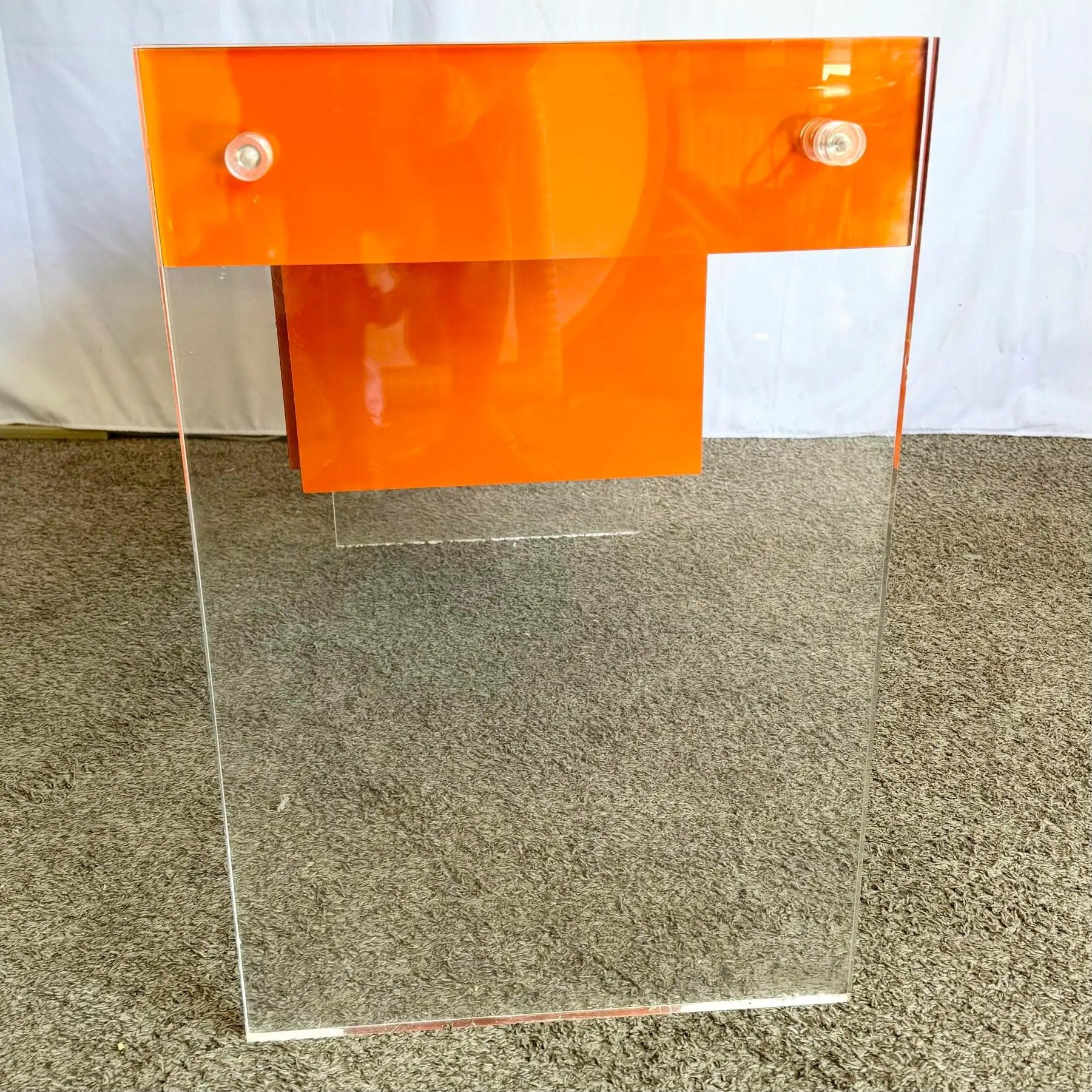 Late 20th Century Postmodern Tangerine/Orange Laminate and Lucite Writing Desk For Sale