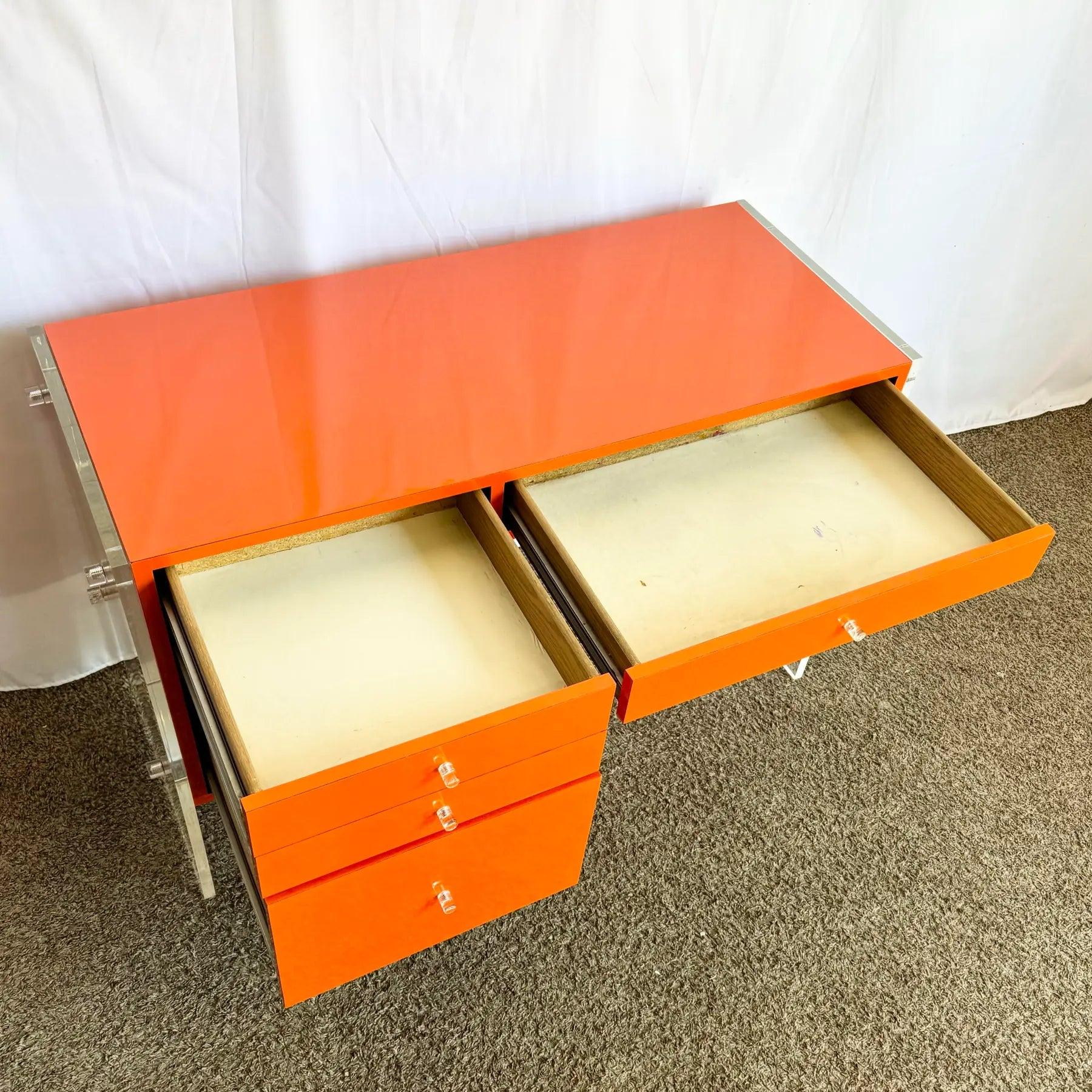 Postmodern Tangerine/Orange Laminate and Lucite Writing Desk For Sale 3