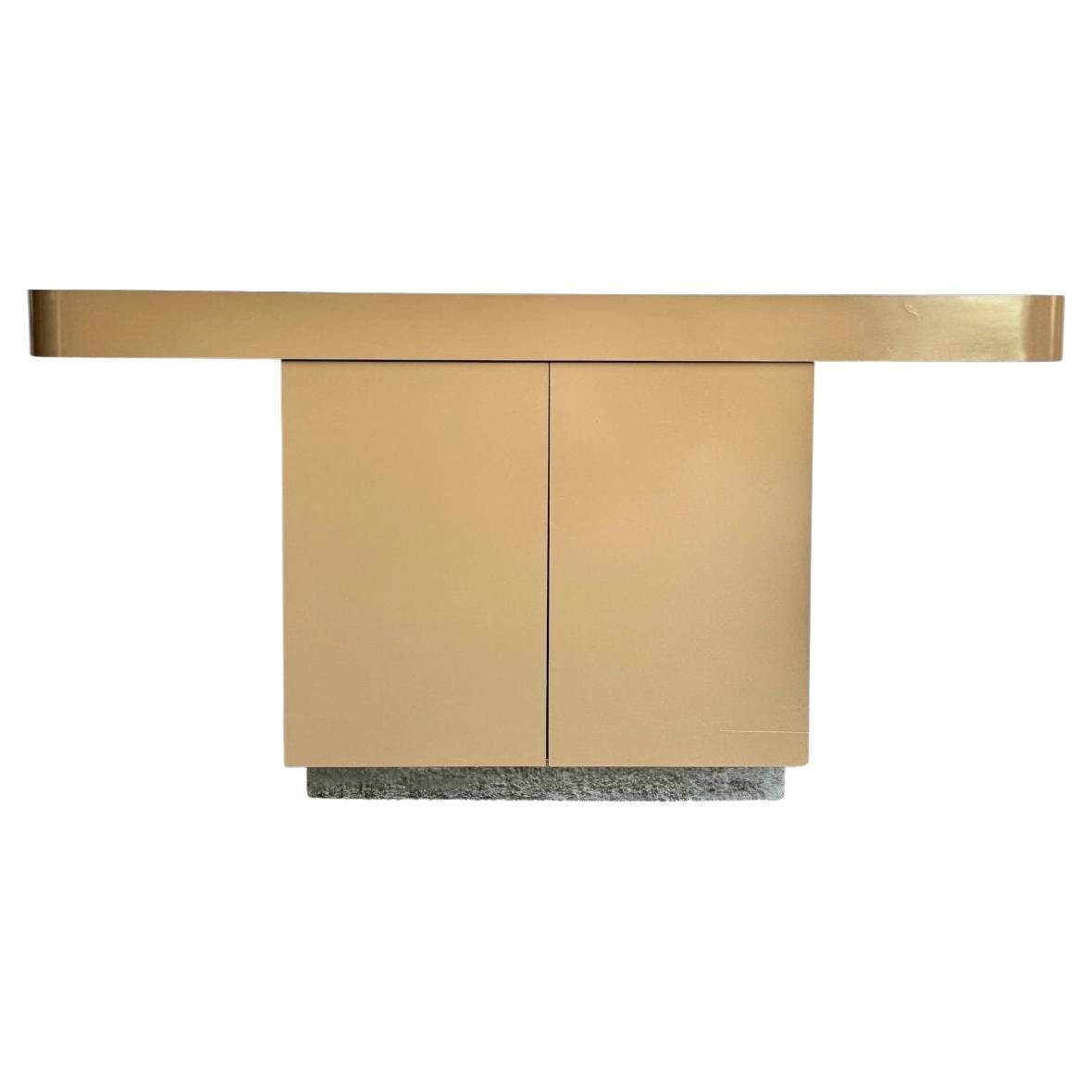 Postmodern Taupe Brown Lacquer Laminate Credenza With Chrome Base