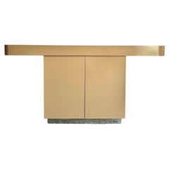 Postmodern Taupe Brown Lacquer Laminate Credenza With Chrome Base
