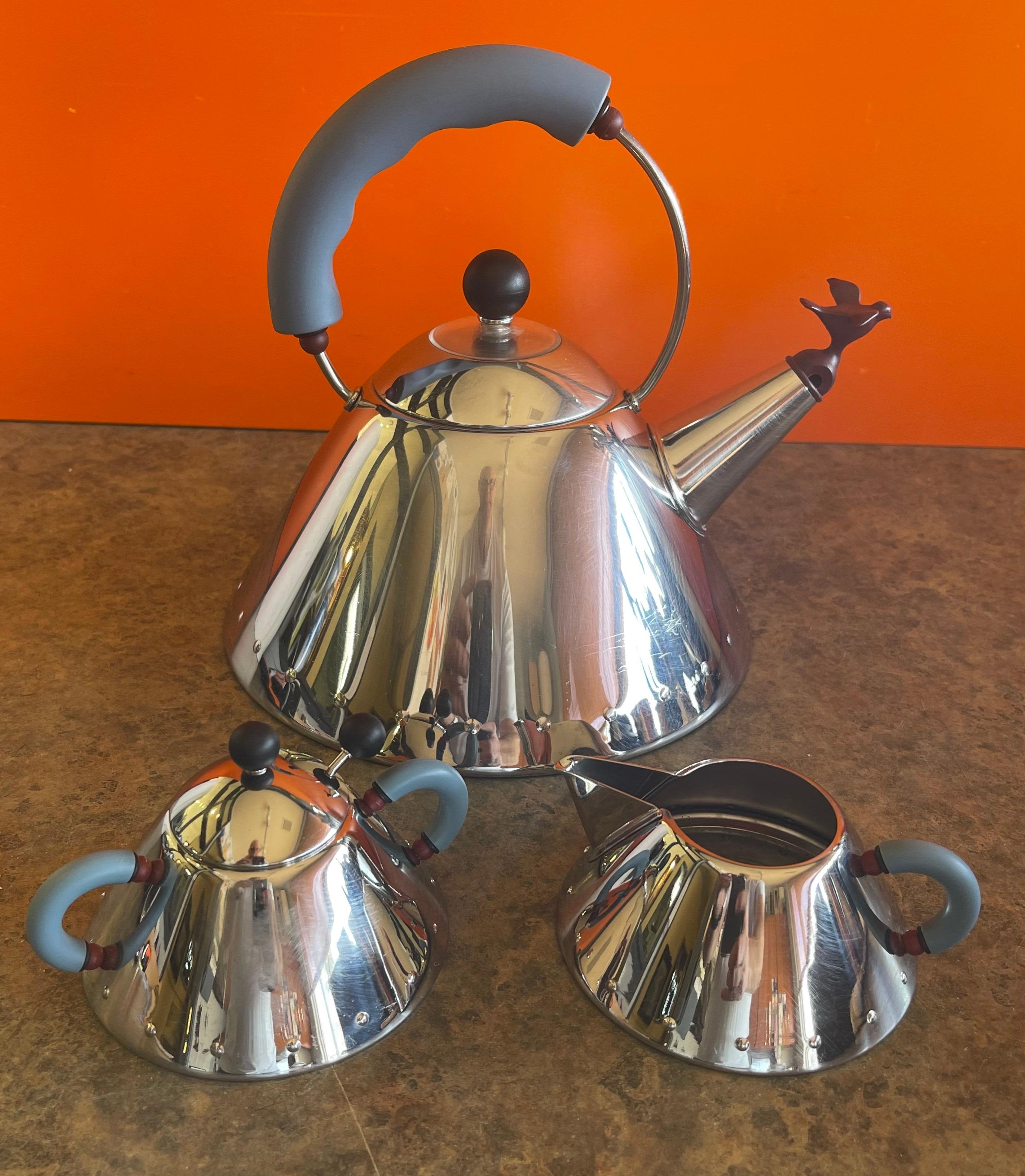Postmodern Tea Kettle with Cream & Sugar by Michael Graves for Alessi For Sale 1