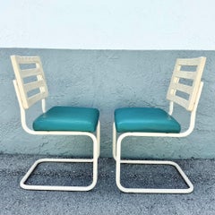 Postmodern Teal and Cream Cantilever Dining Chairs by Chromcraft - Set of 4