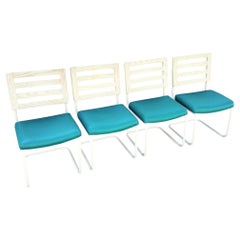 Postmodern Teal and Cream Cantilever Dining Chairs by Chromcraft - Set of 4