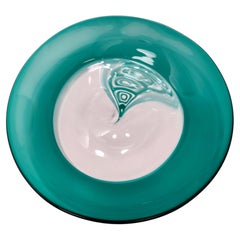 Postmodern Teal and Transparent Murano Glass Plate by La Murrina, Italy