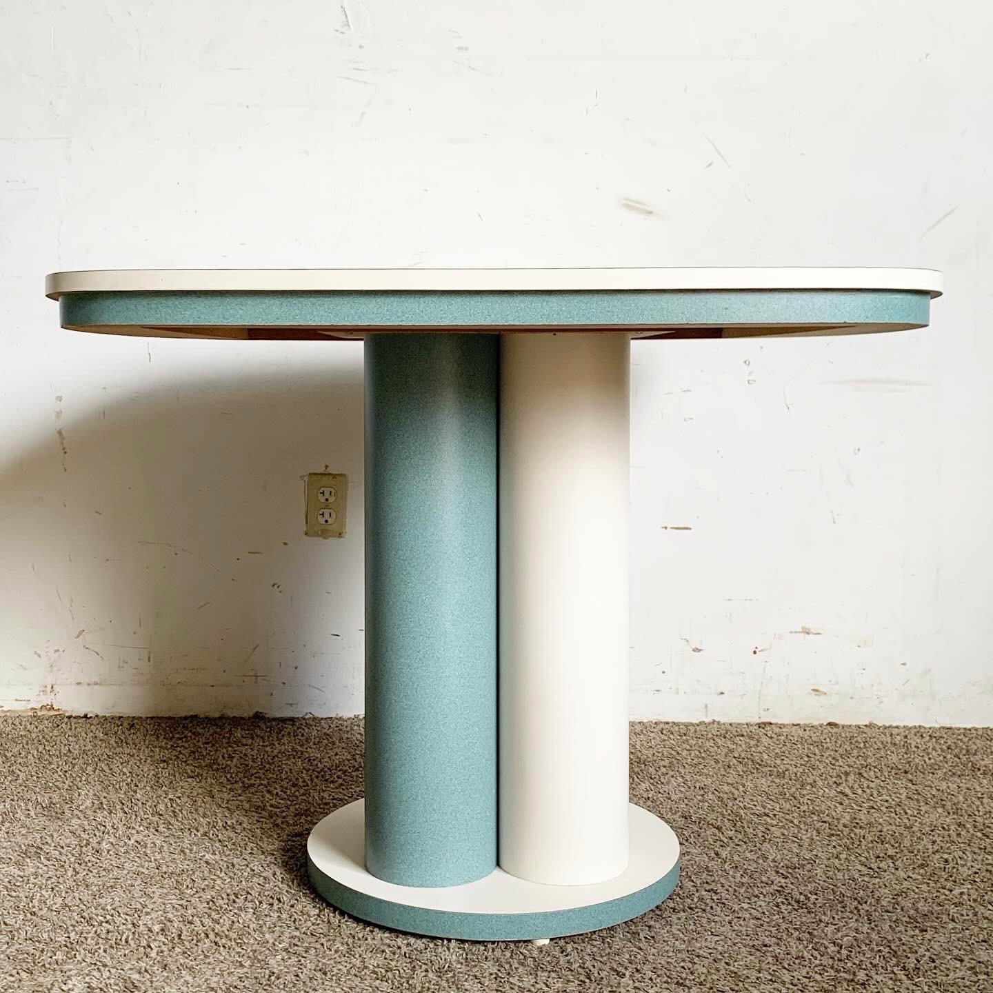 Américain Table à manger postmoderne en stratifié blanc et sarcelle en vente