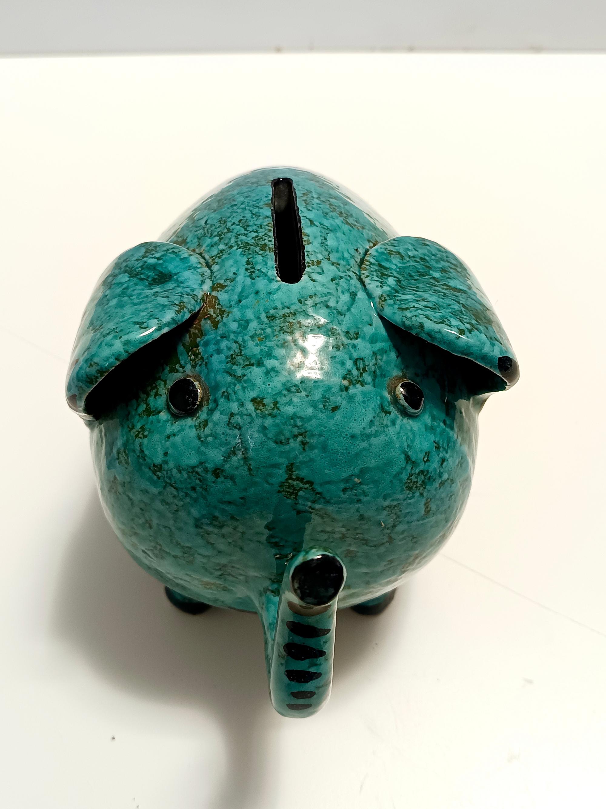 Postmodern Teal Ceramic Elephant Moneybox by Fanciullacci, Italy For Sale 4