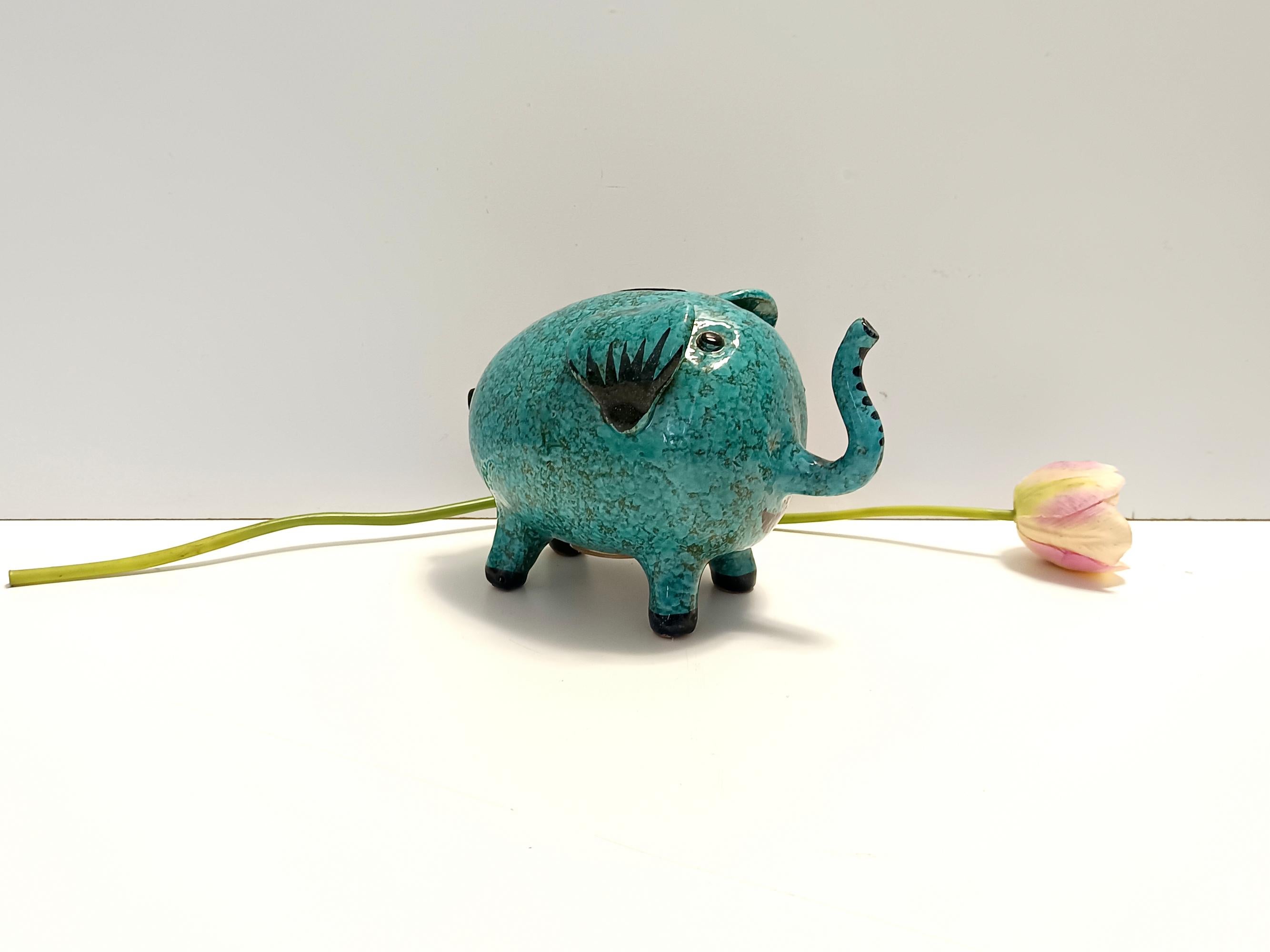 Post-Modern Postmodern Teal Ceramic Elephant Moneybox by Fanciullacci, Italy For Sale