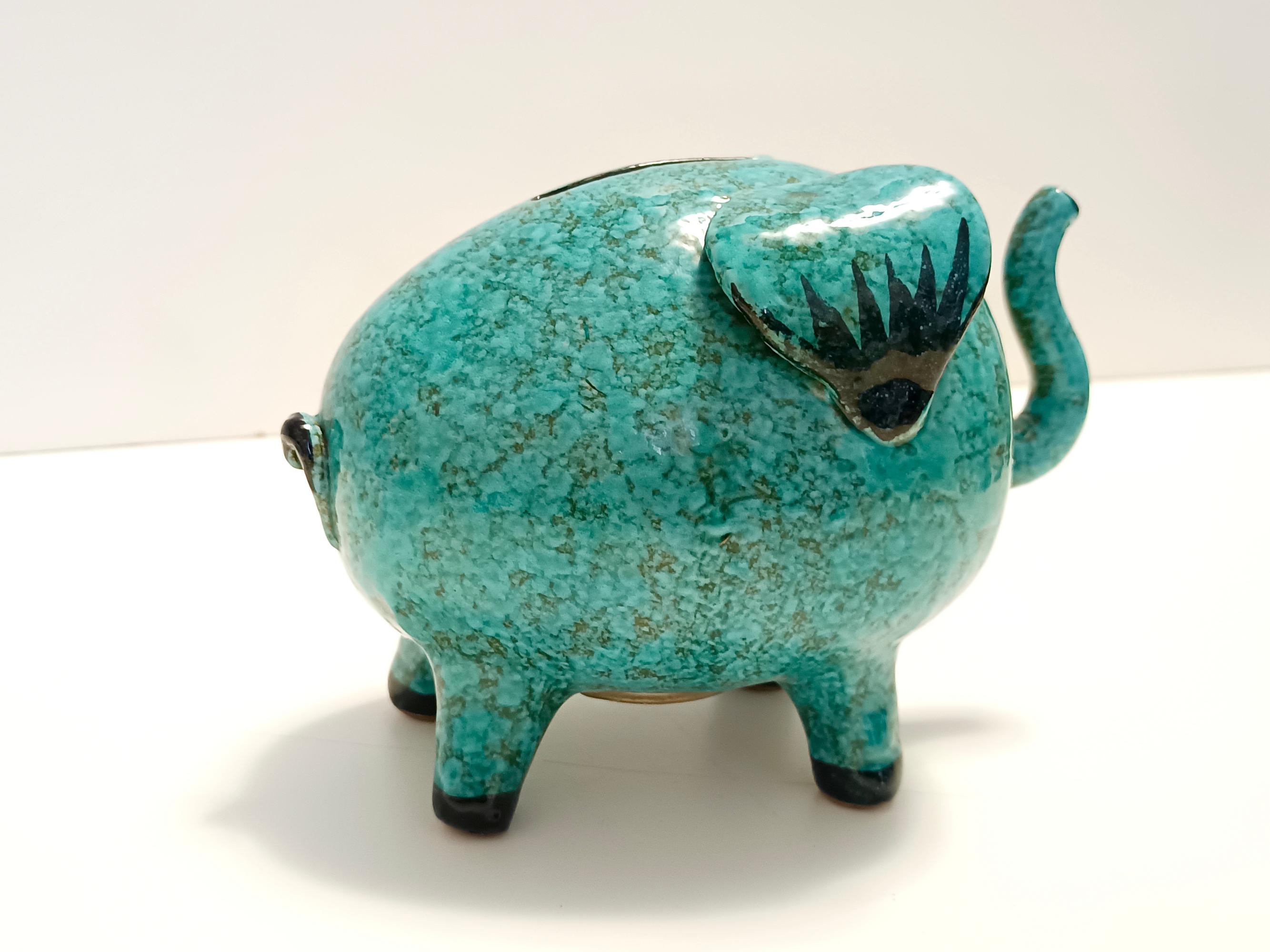 Glazed Postmodern Teal Ceramic Elephant Moneybox by Fanciullacci, Italy For Sale