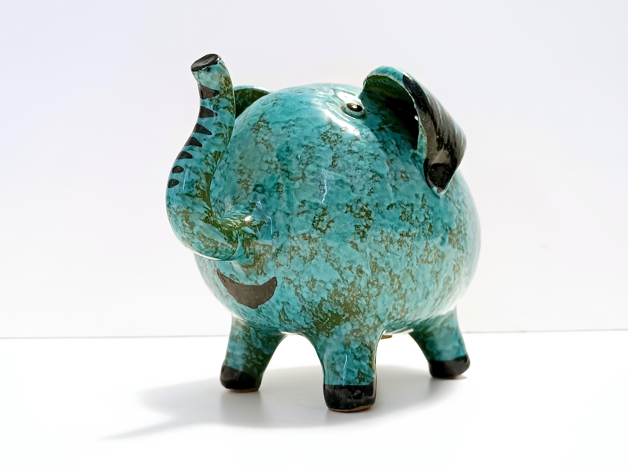 Postmodern Teal Ceramic Elephant Moneybox by Fanciullacci, Italy In Excellent Condition For Sale In Bresso, Lombardy