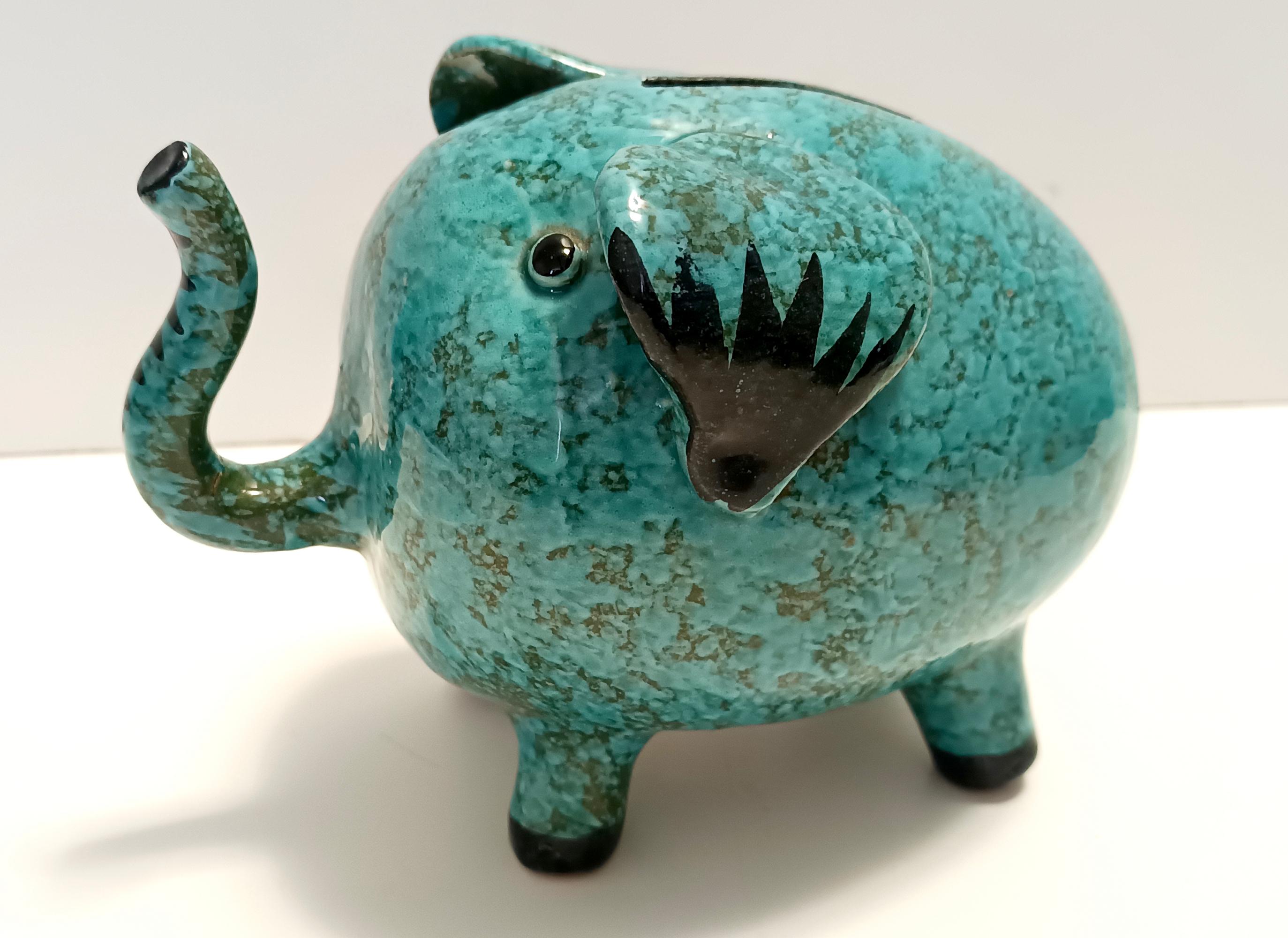 Late 20th Century Postmodern Teal Ceramic Elephant Moneybox by Fanciullacci, Italy For Sale