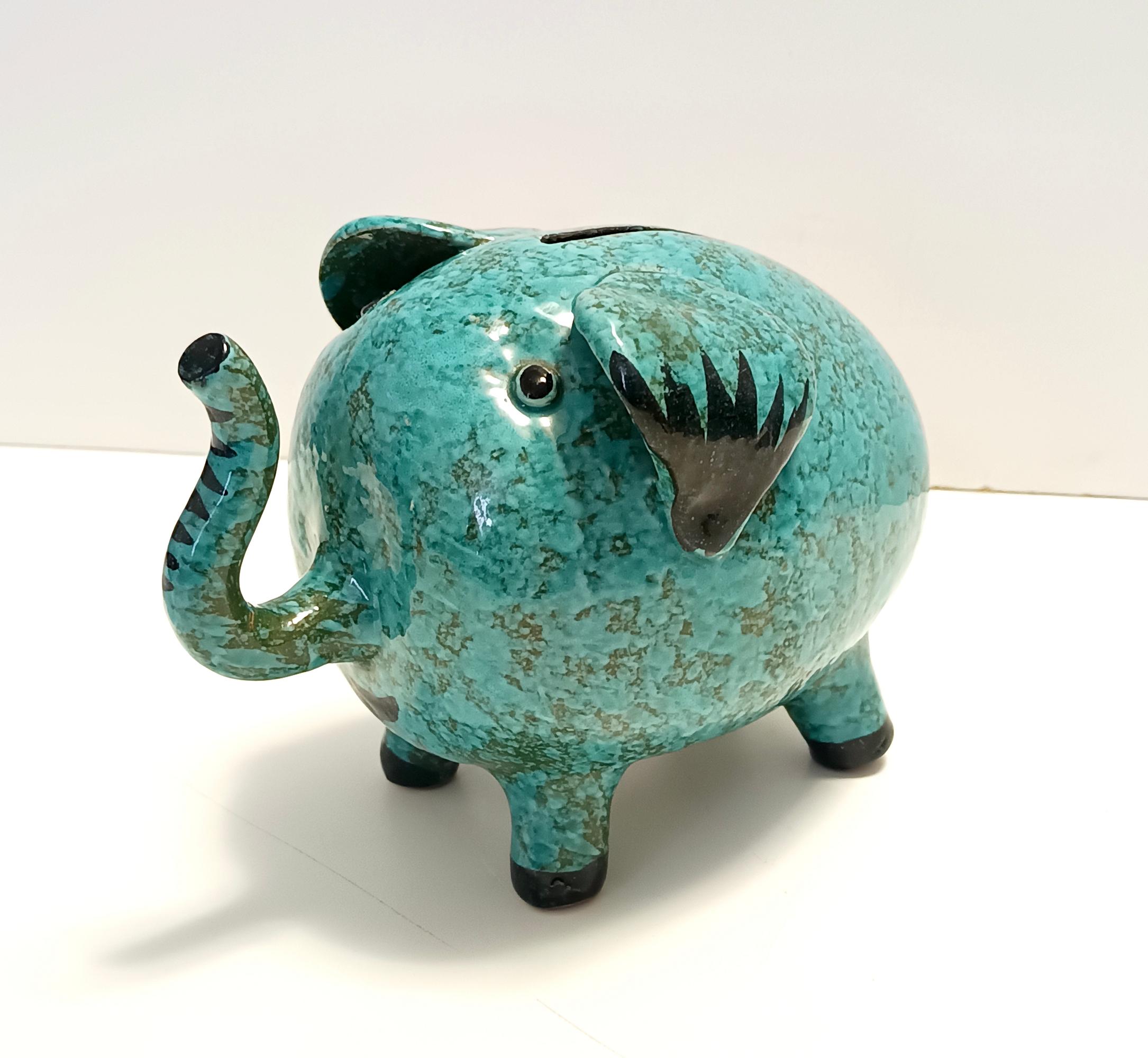 Postmodern Teal Ceramic Elephant Moneybox by Fanciullacci, Italy For Sale 1