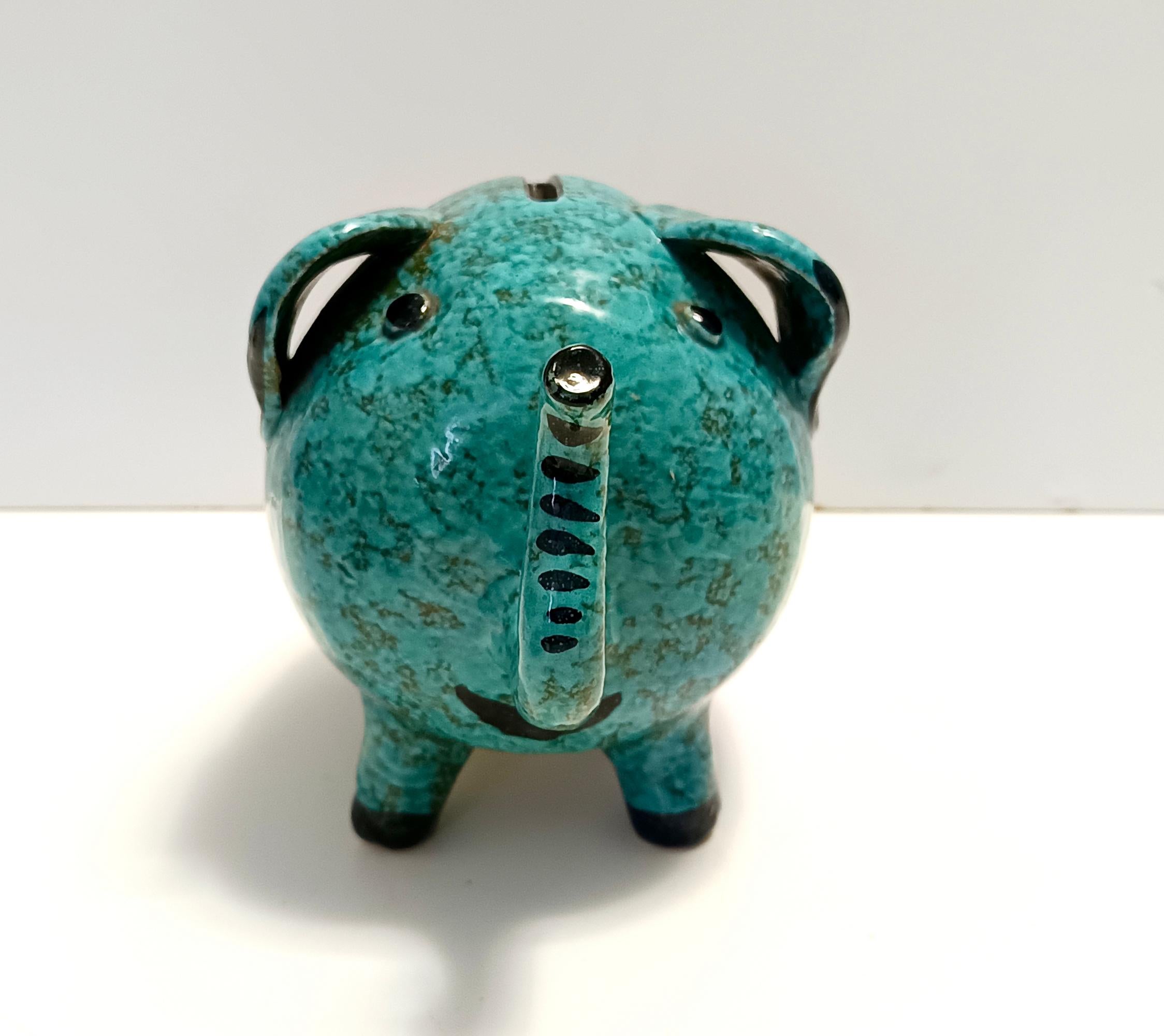 Postmodern Teal Ceramic Elephant Moneybox by Fanciullacci, Italy For Sale 2