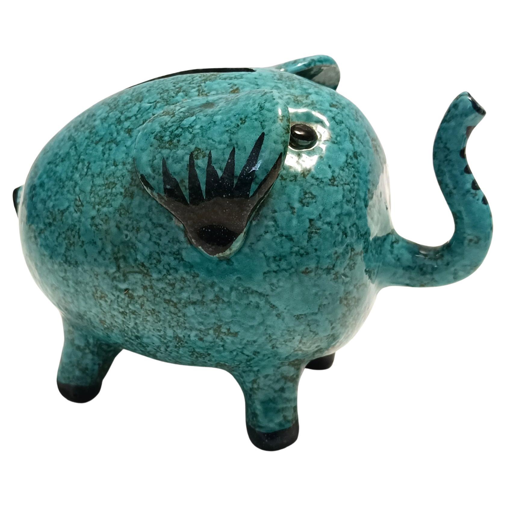 Postmodern Teal Ceramic Elephant Moneybox by Fanciullacci, Italy