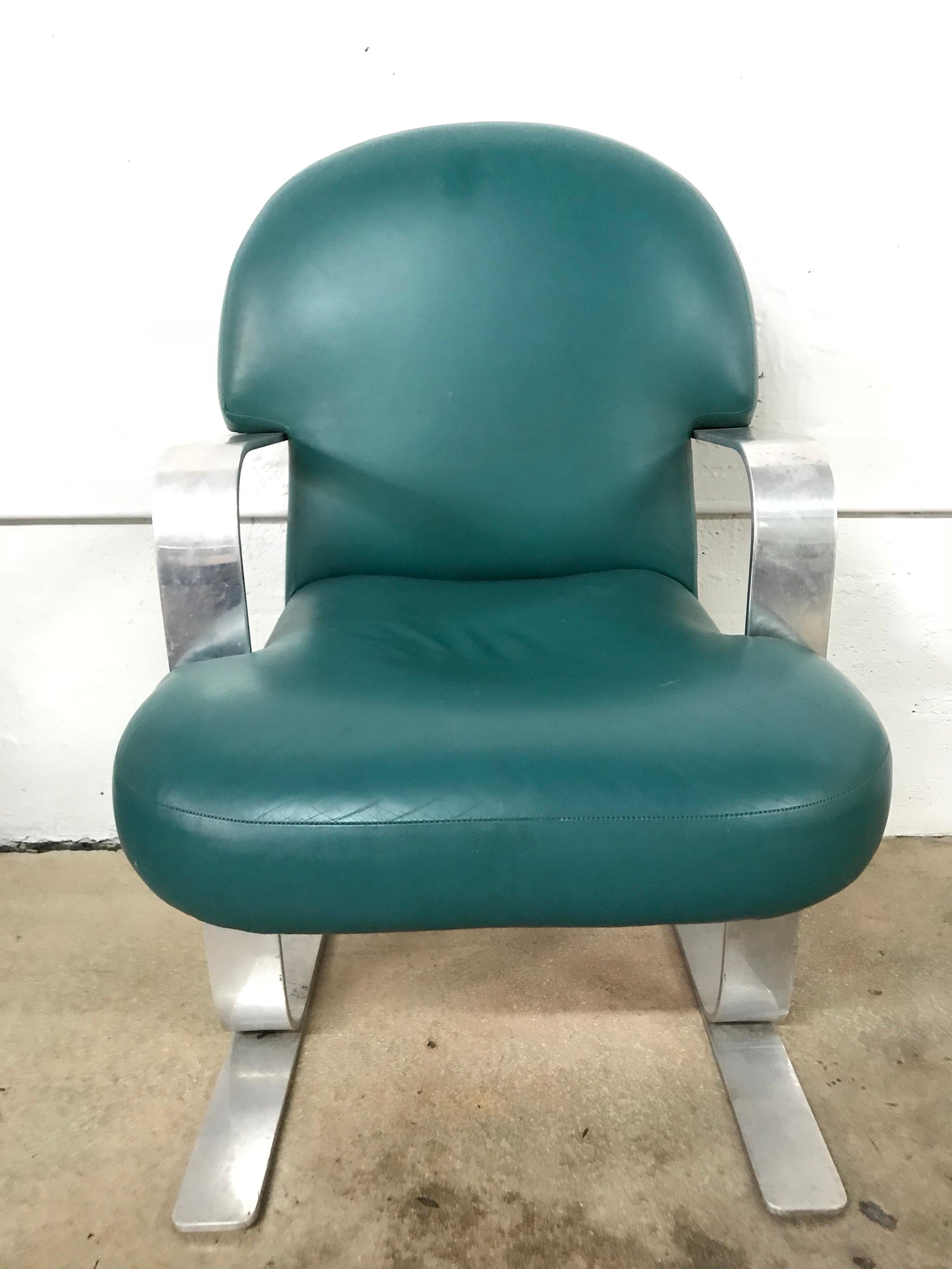 Cantilevered Aluminum and Leather Chair