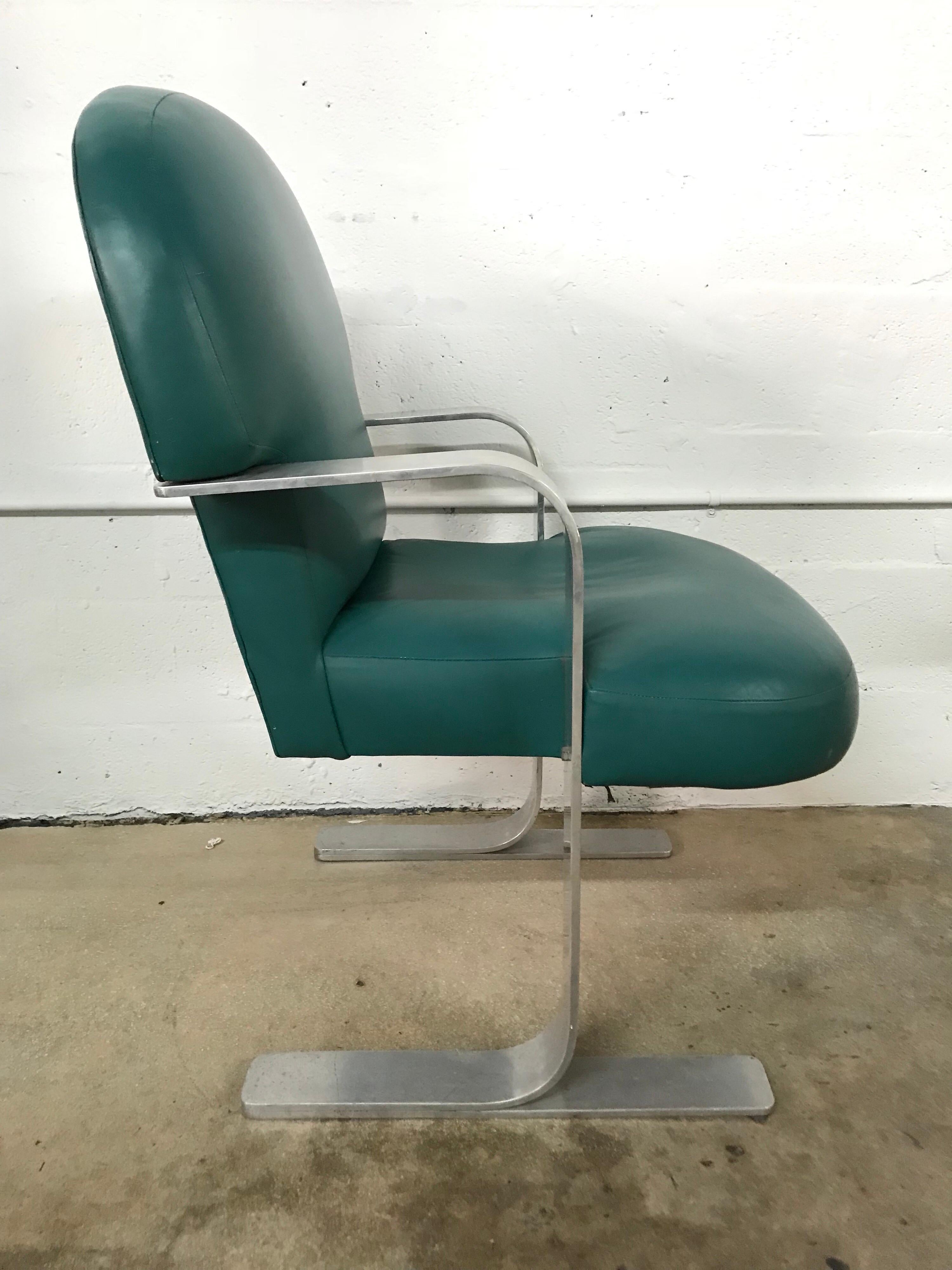 Post-Modern Postmodern Teal Green Leather and Aluminum Armchair