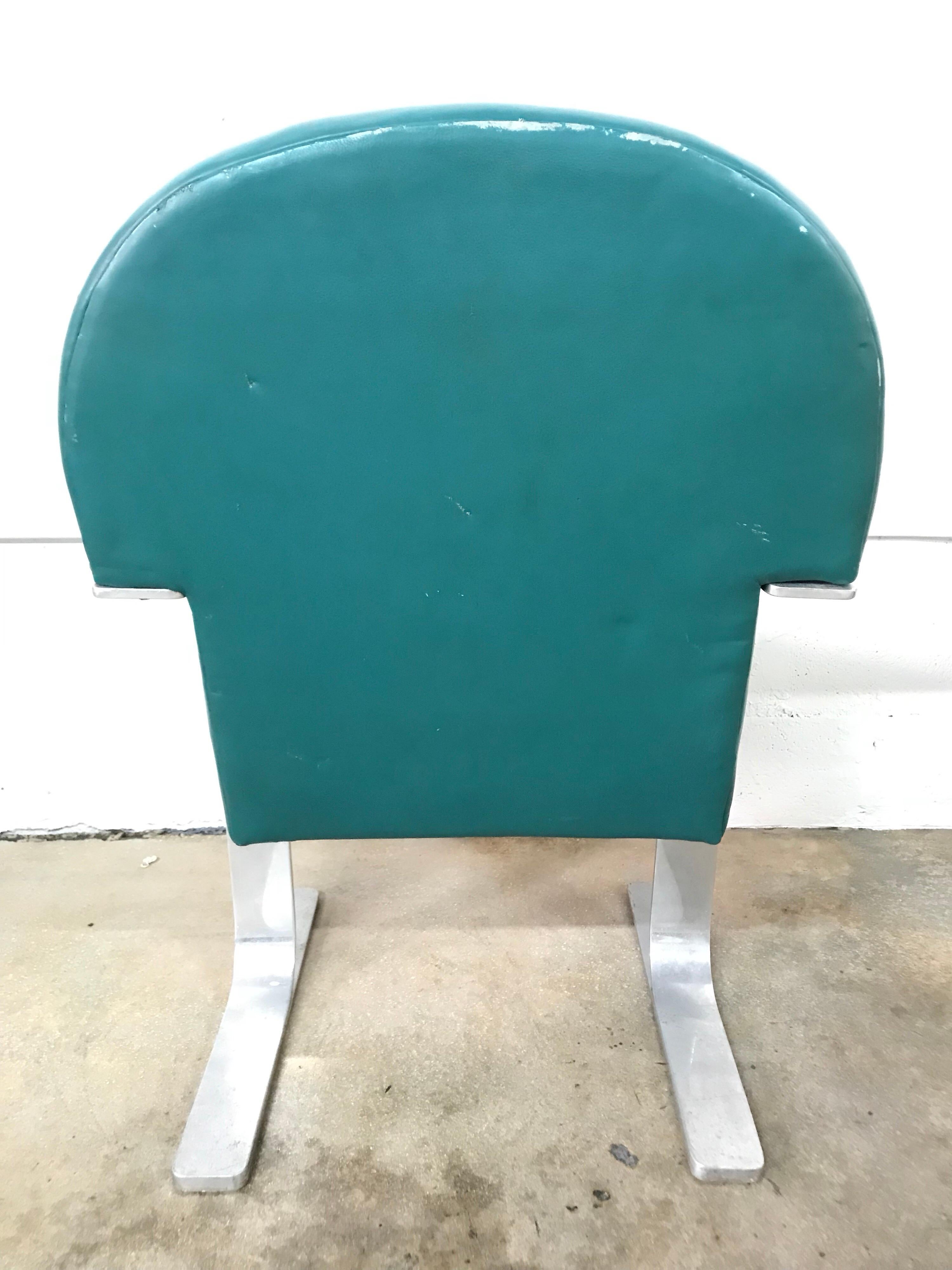 Postmodern Teal Green Leather and Aluminum Armchair In Good Condition In Miami, FL