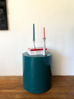 Postmodern Teal Lacquered Cylinder Side Table, Italian Style, c. 1980s