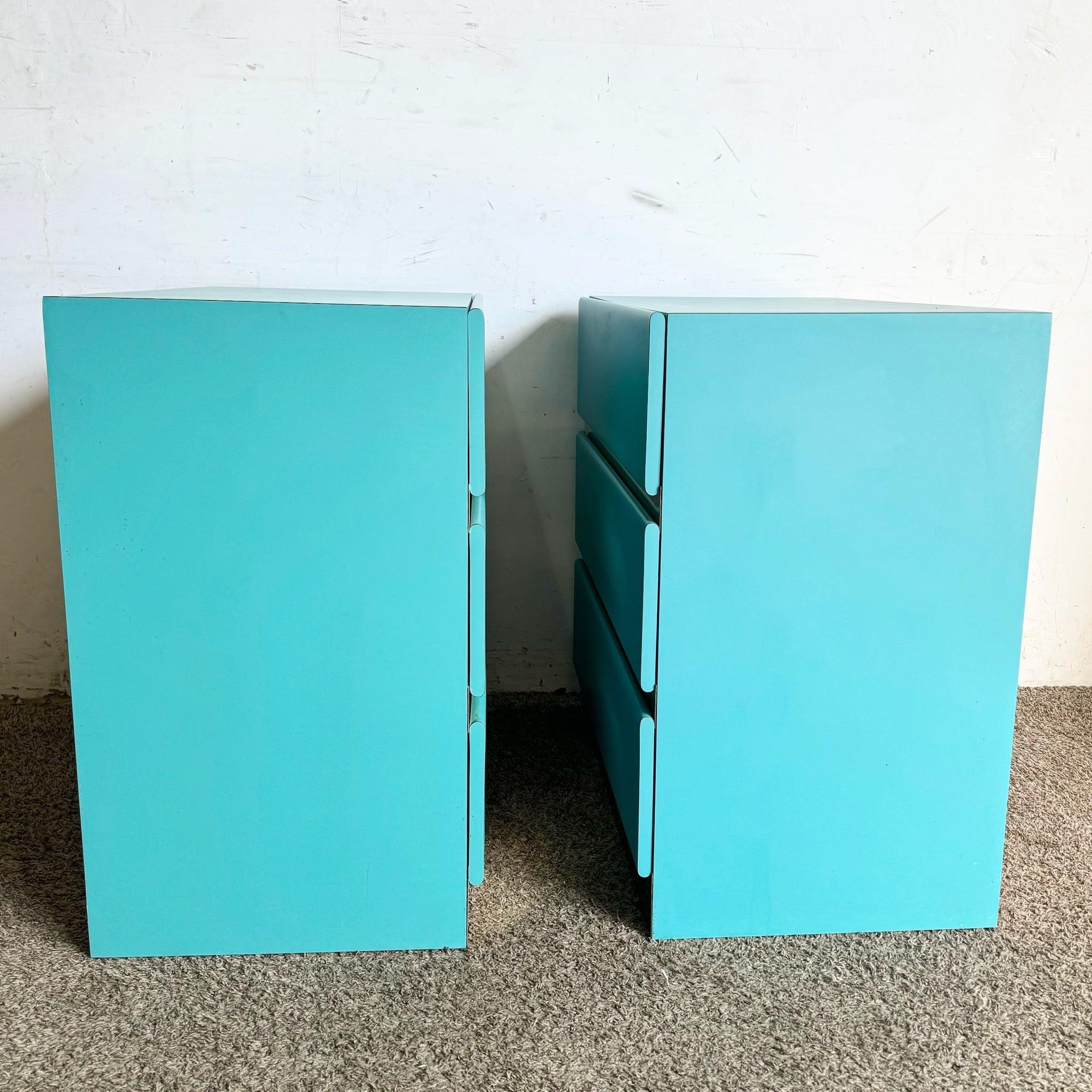 Paire de commodes/chests de tiroirs postmodernes en stratifié sarcelle en vente 4