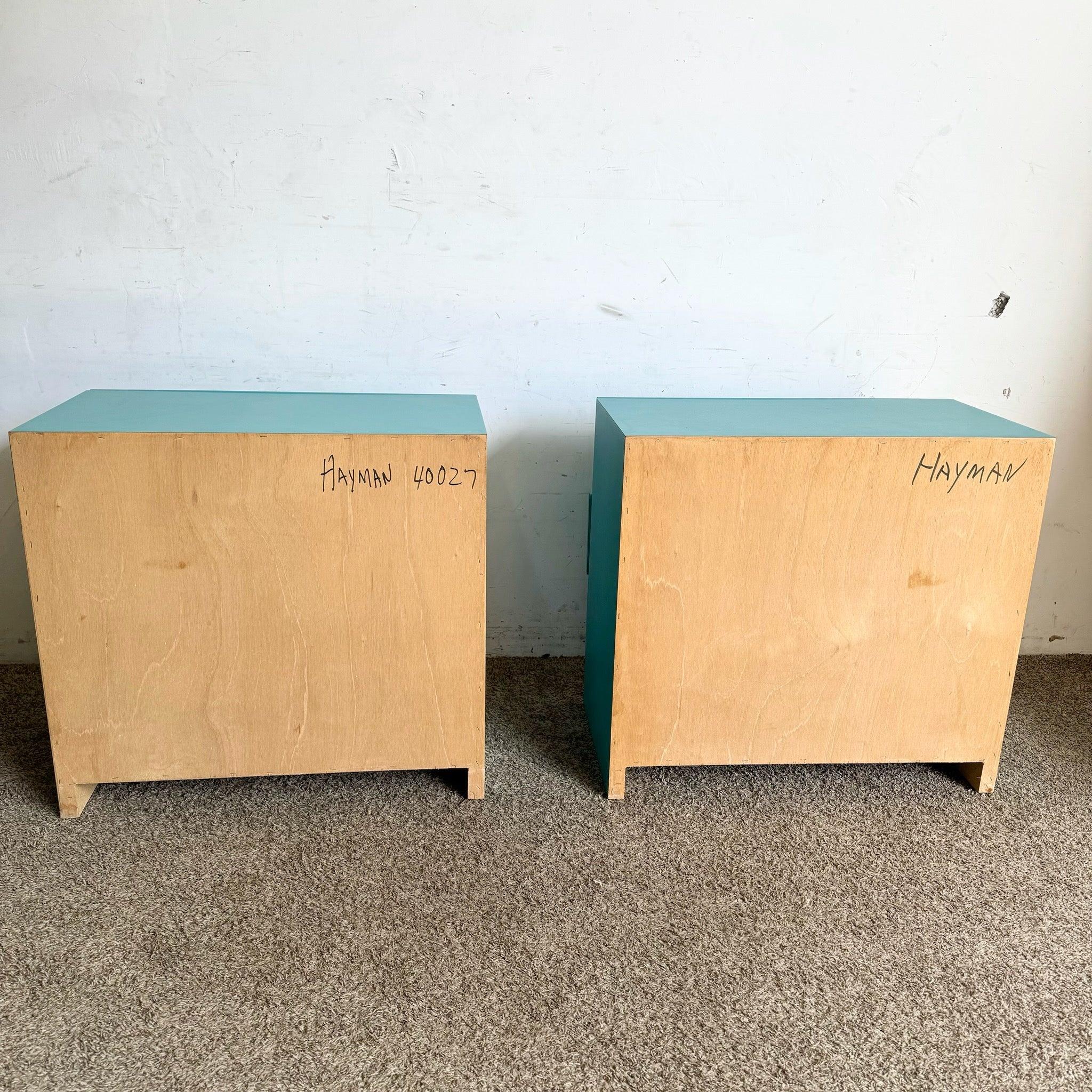 Paire de commodes/chests de tiroirs postmodernes en stratifié sarcelle en vente 3