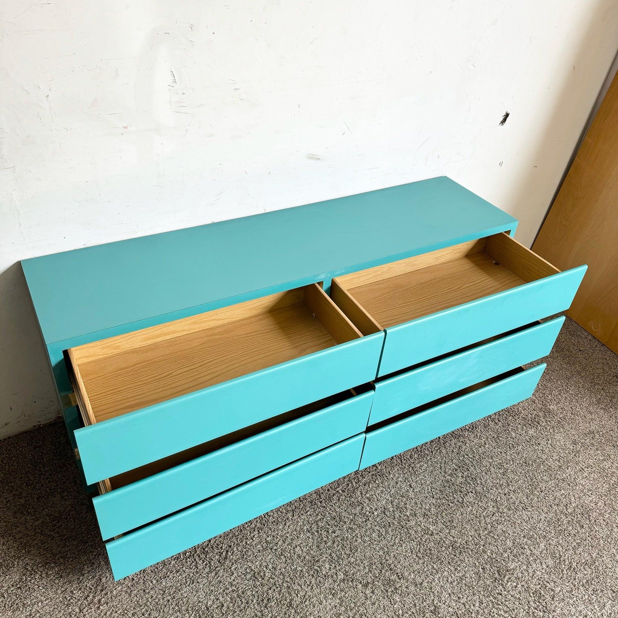 Postmoderne Kommode aus blauem Laminat mit goldenen Akzenten in Teal - 6 Schubladen im Angebot 2