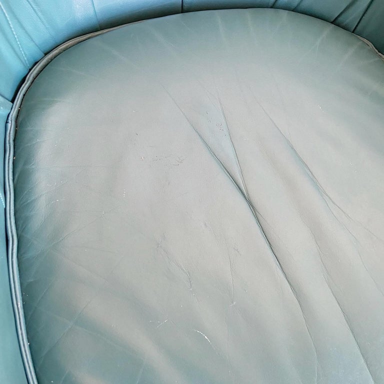 Postmodern Teal Leather Swivel Barrell Chair For Sale at 1stDibs
