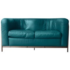 Canapé postmoderne en cuir sarcelle Zanotta Onda Loveseat Sofa 1985:: Italia Two-Seat Sofa