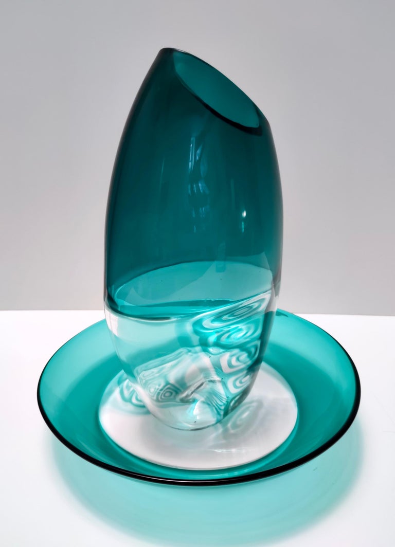 Postmodern Teal Murano Glass Plate and Vase by La Murrina, Italy For