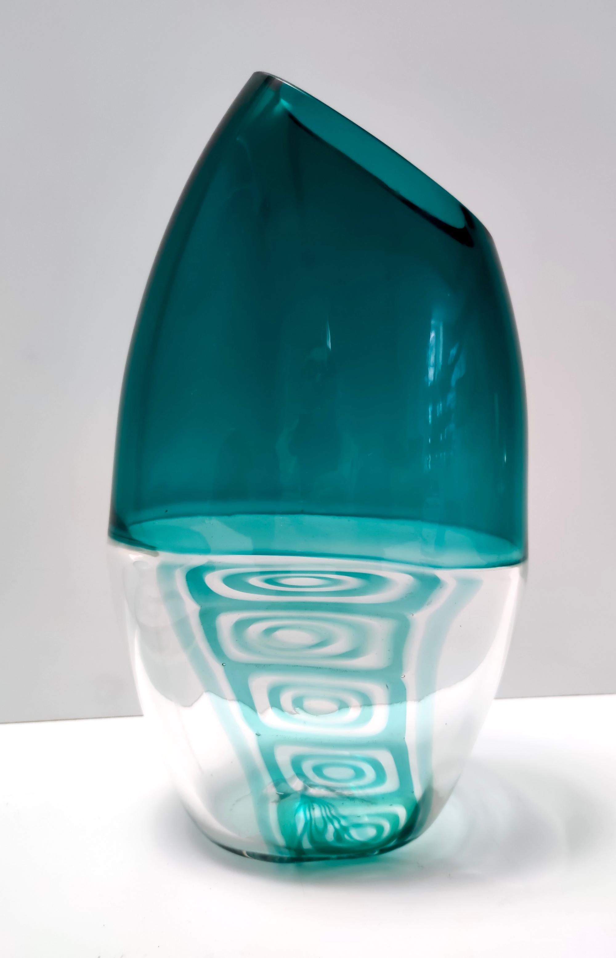 Fin du 20e siècle Assiette et vase en verre de Murano sarcelle postmoderne de La Murrina, Italie en vente
