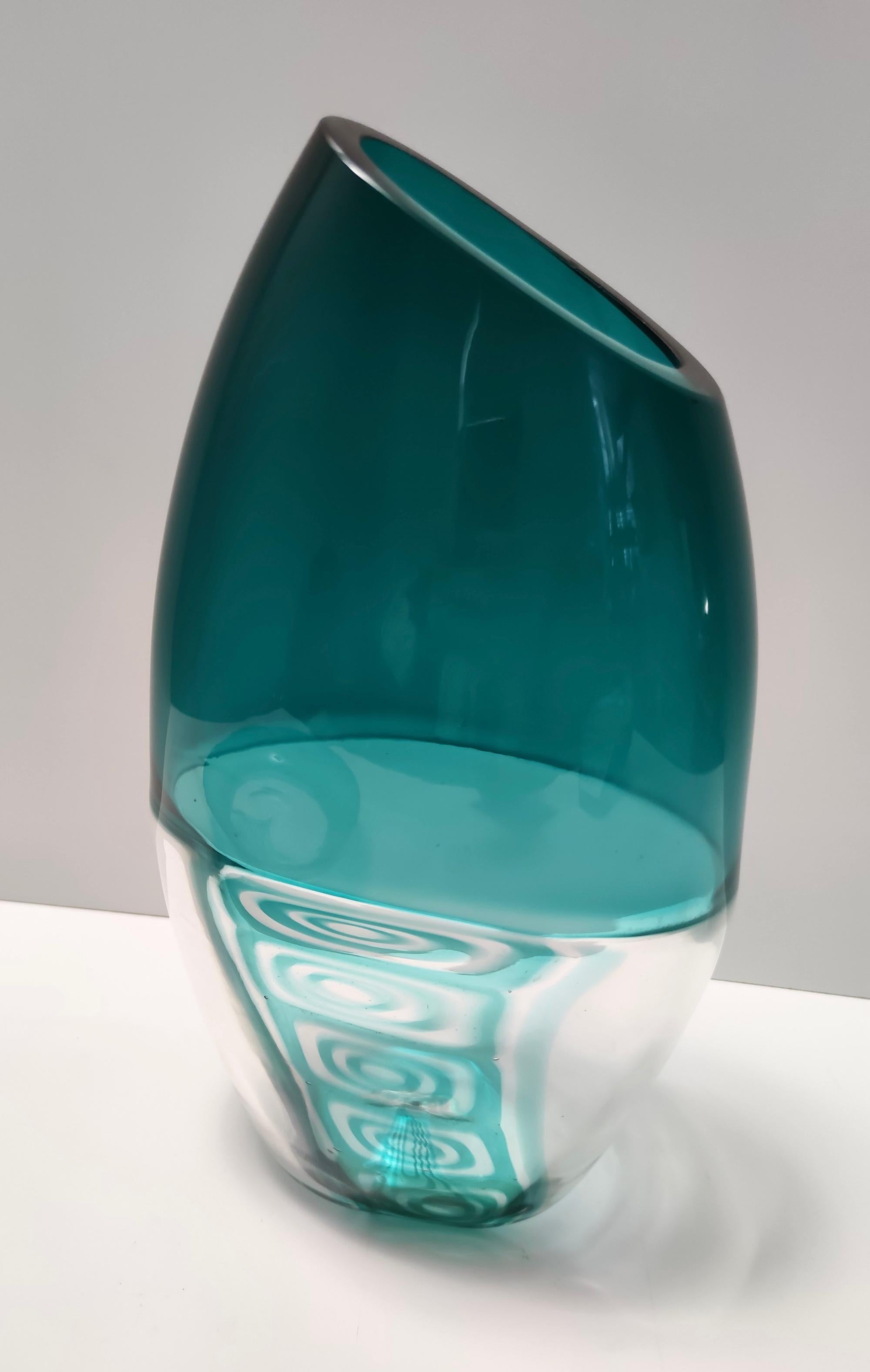 Postmoderner Teal-Muranoglas-Teller und Vase von La Murrina, Italien im Angebot 2