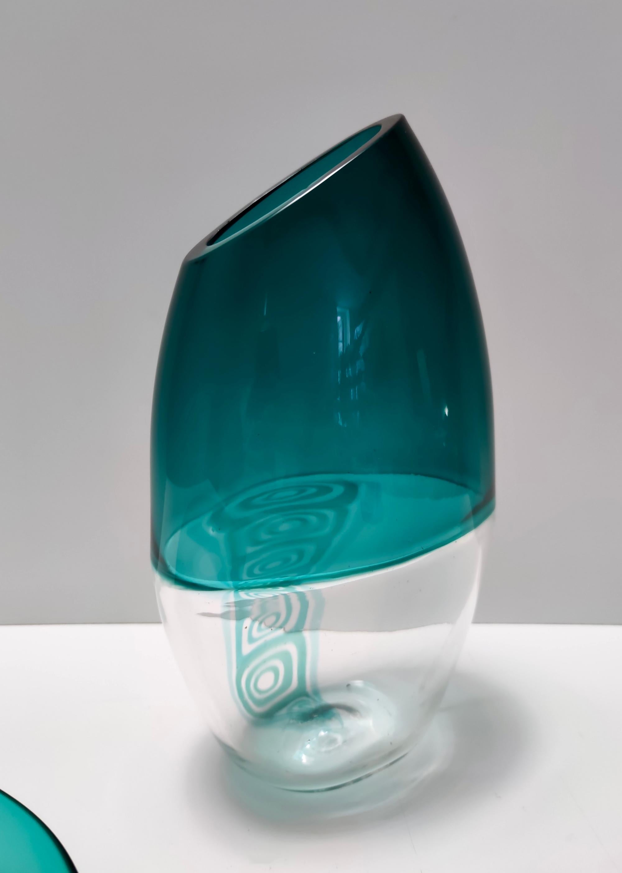 Postmoderner Teal-Muranoglas-Teller und Vase von La Murrina, Italien im Angebot 3